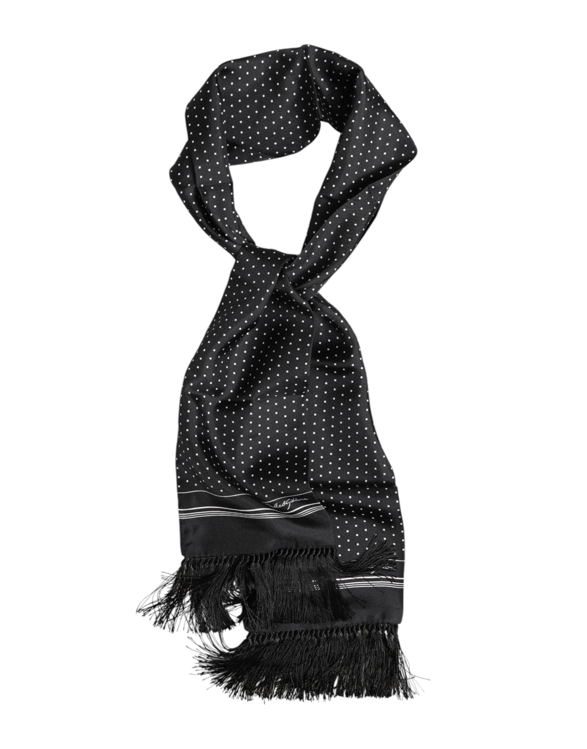 Dolce & Gabbana Black White Polka Dot Fringes Foulard Scarf - Hilstor
