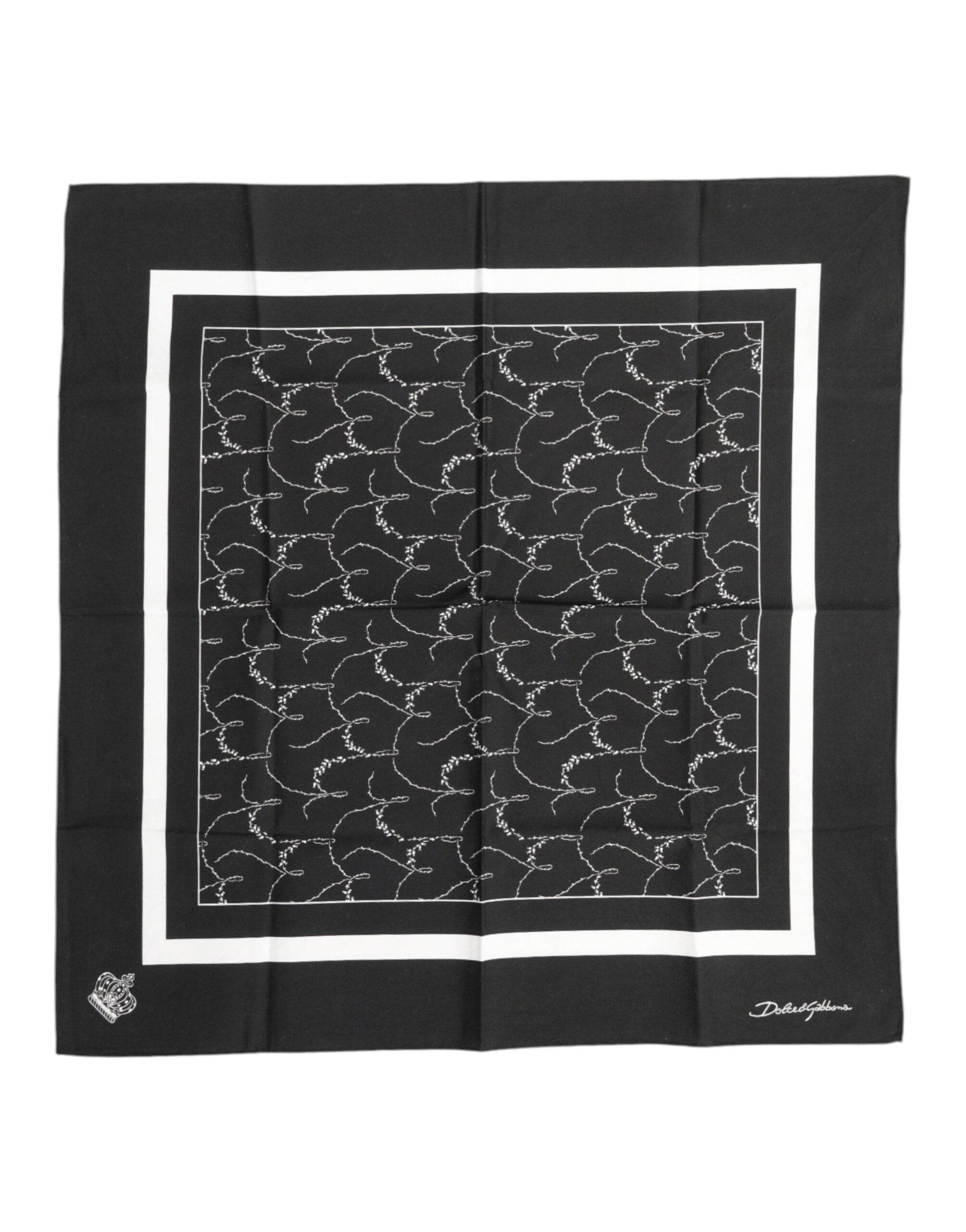 Dolce & Gabbana Black White Printed Square Foulard Scarf - Hilstor