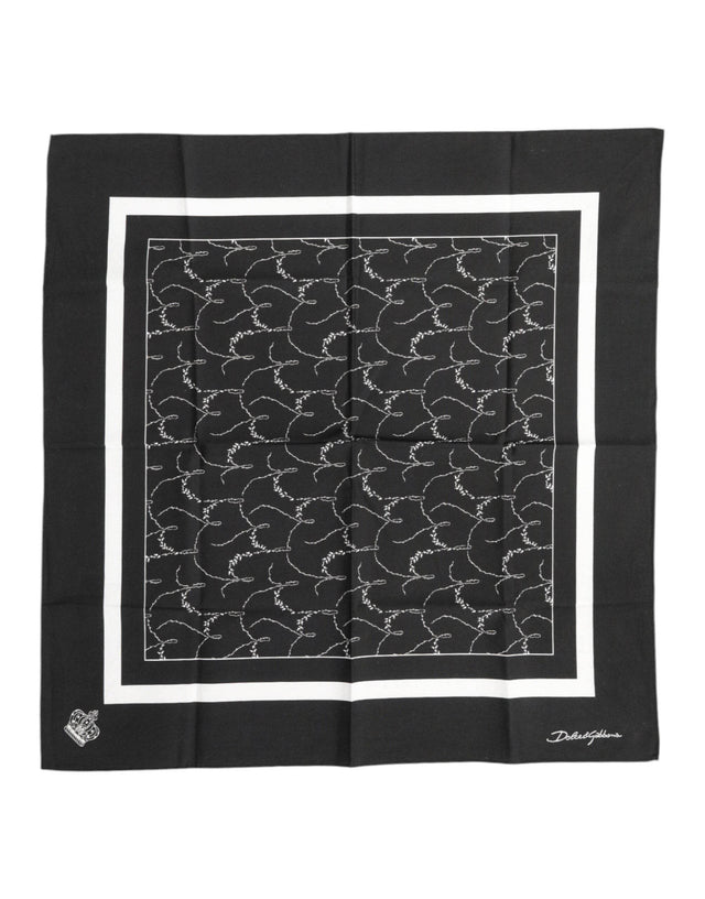 Dolce & Gabbana Black White Printed Square Foulard Scarf - Hilstor