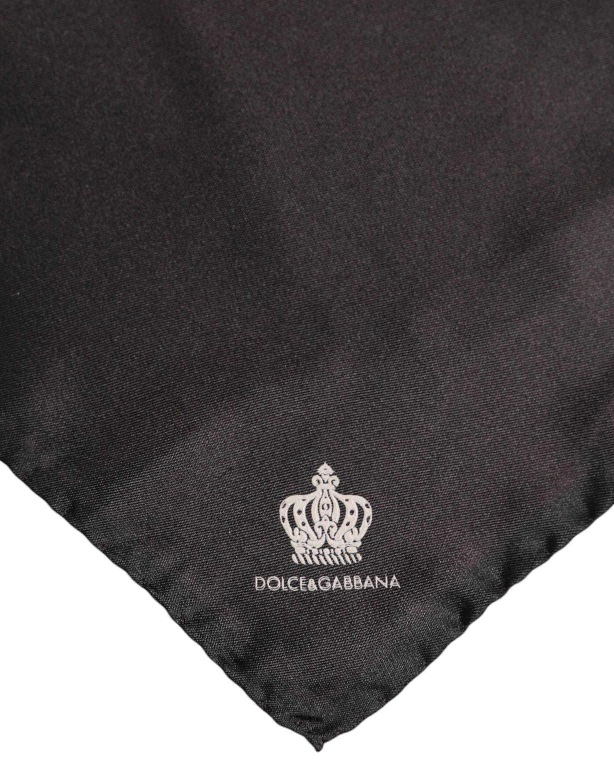 Dolce & Gabbana Brown DG Crown Silk Square Men Foulard Scarf - Hilstor