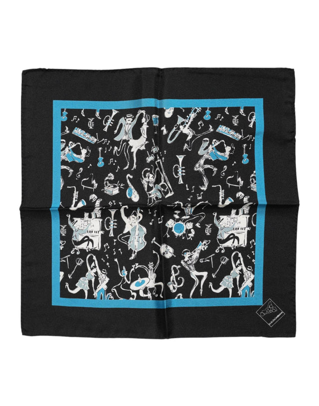 Dolce & Gabbana Black Jazz Club Silk Square Men Foulard Scarf - Hilstor
