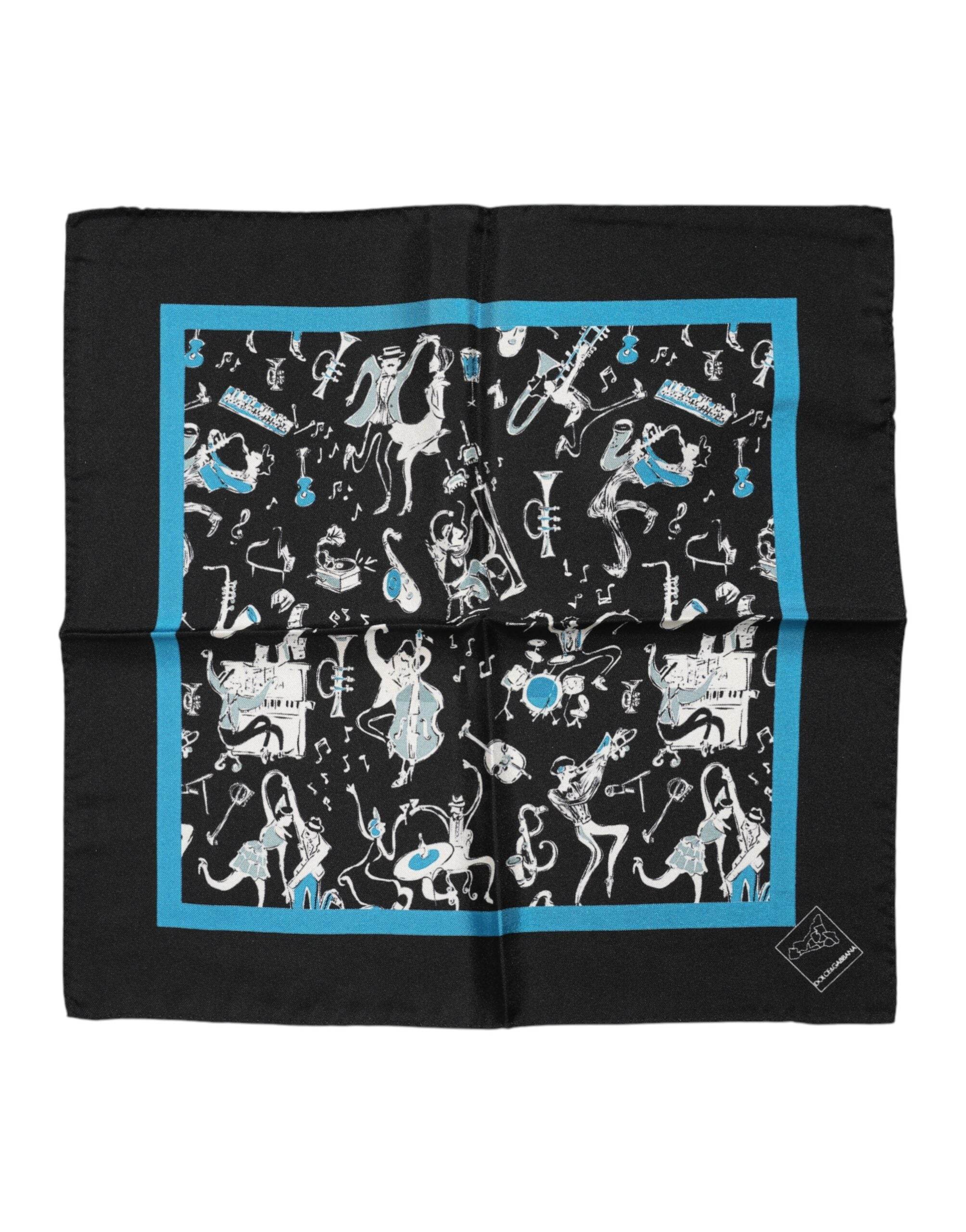 Dolce & Gabbana Black Jazz Club Silk Square Men Foulard Scarf - Hilstor