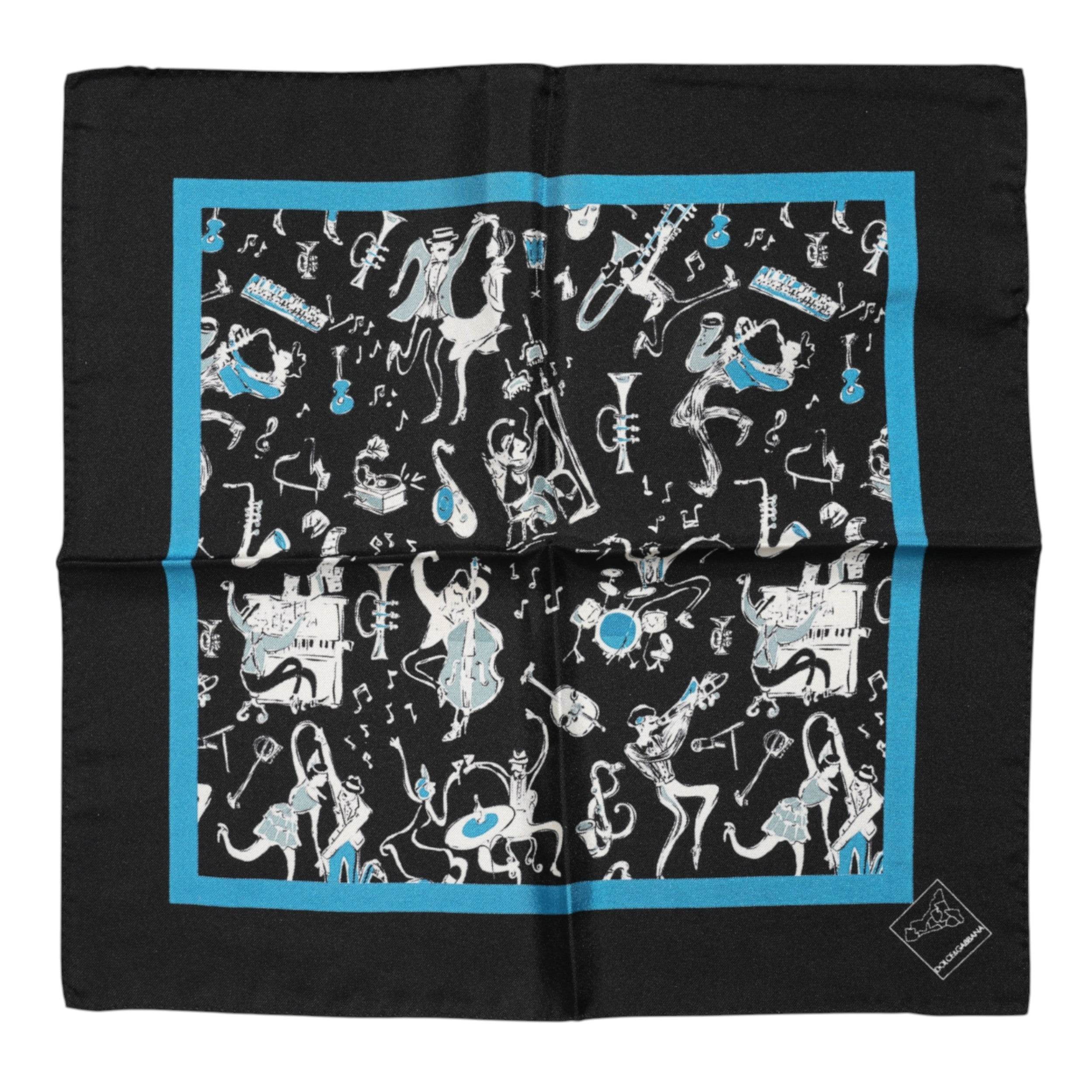 Dolce & Gabbana Black Jazz Club Silk Square Men Foulard Scarf - Hilstor
