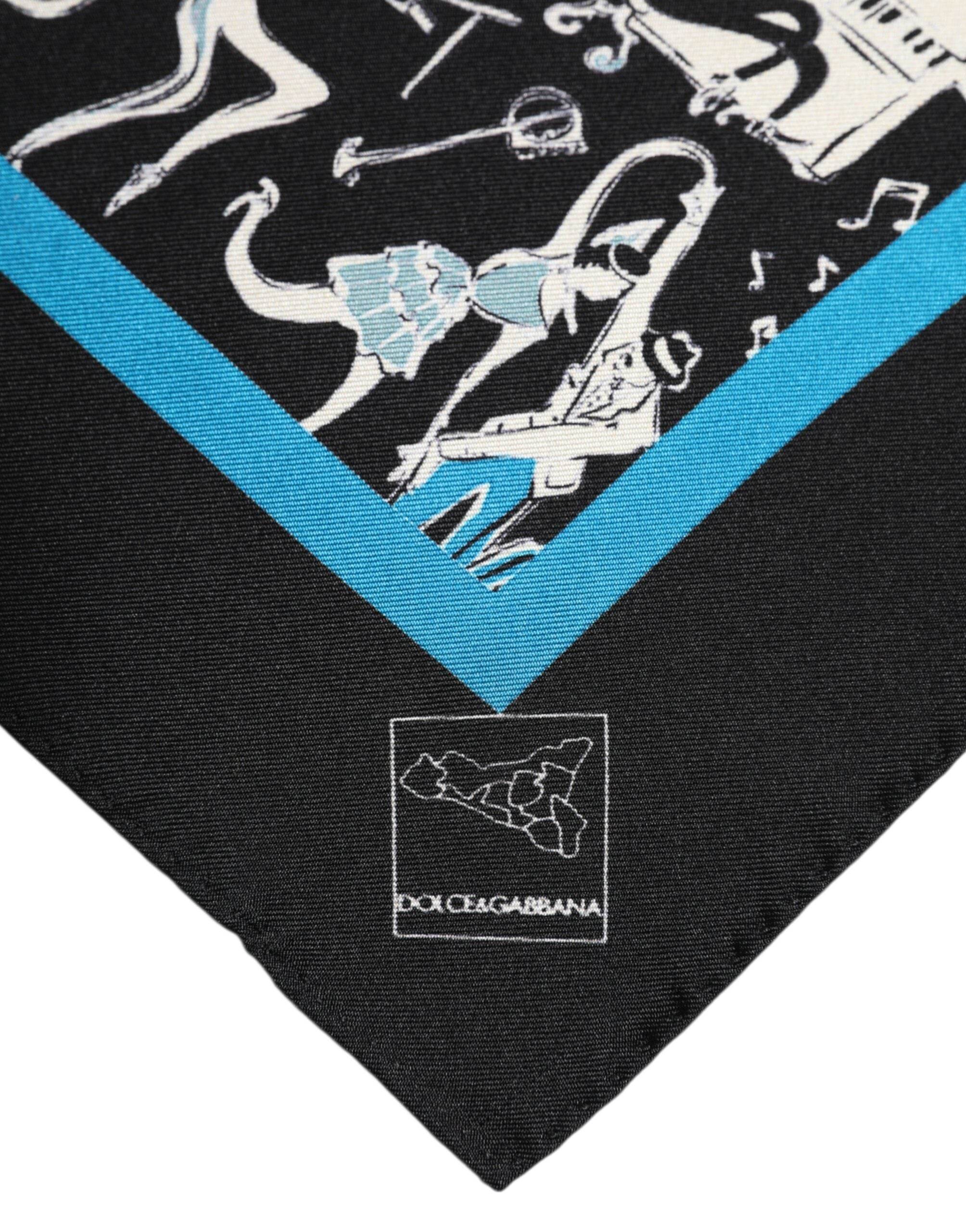 Dolce & Gabbana Black Jazz Club Silk Square Men Foulard Scarf - Hilstor