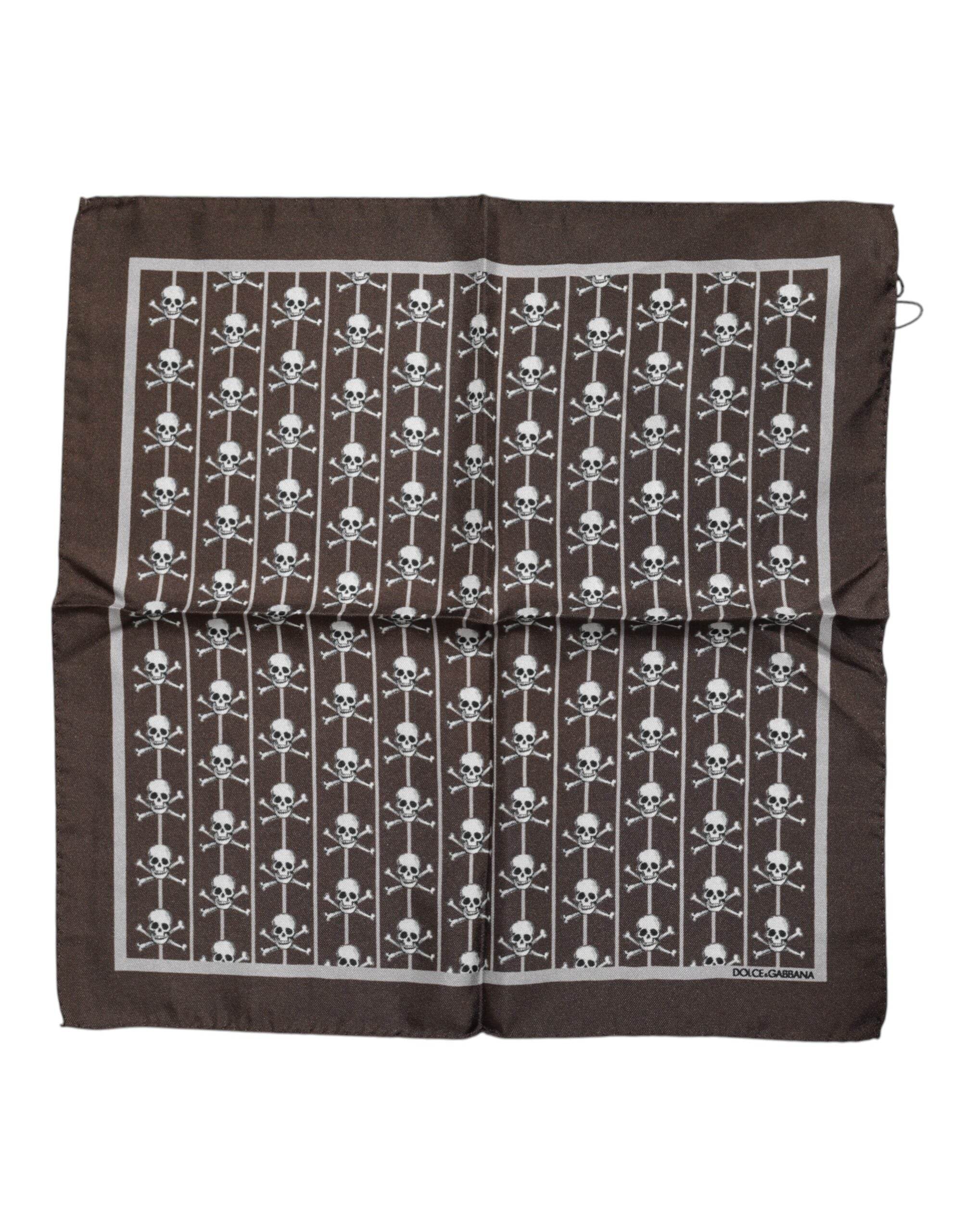 Dolce & Gabbana Brown Skull Silk Square Men Foulard Scarf - Hilstor