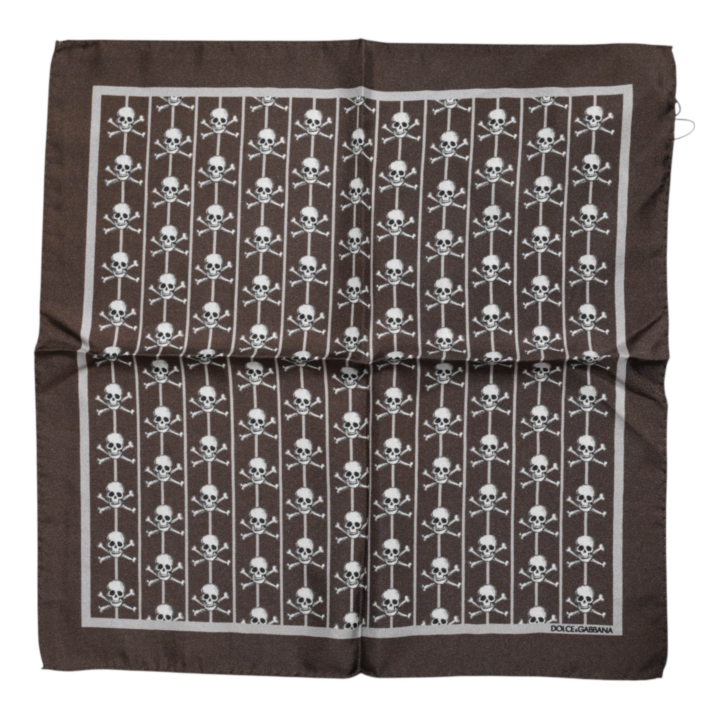 Dolce & Gabbana Brown Skull Silk Square Men Foulard Scarf - Hilstor