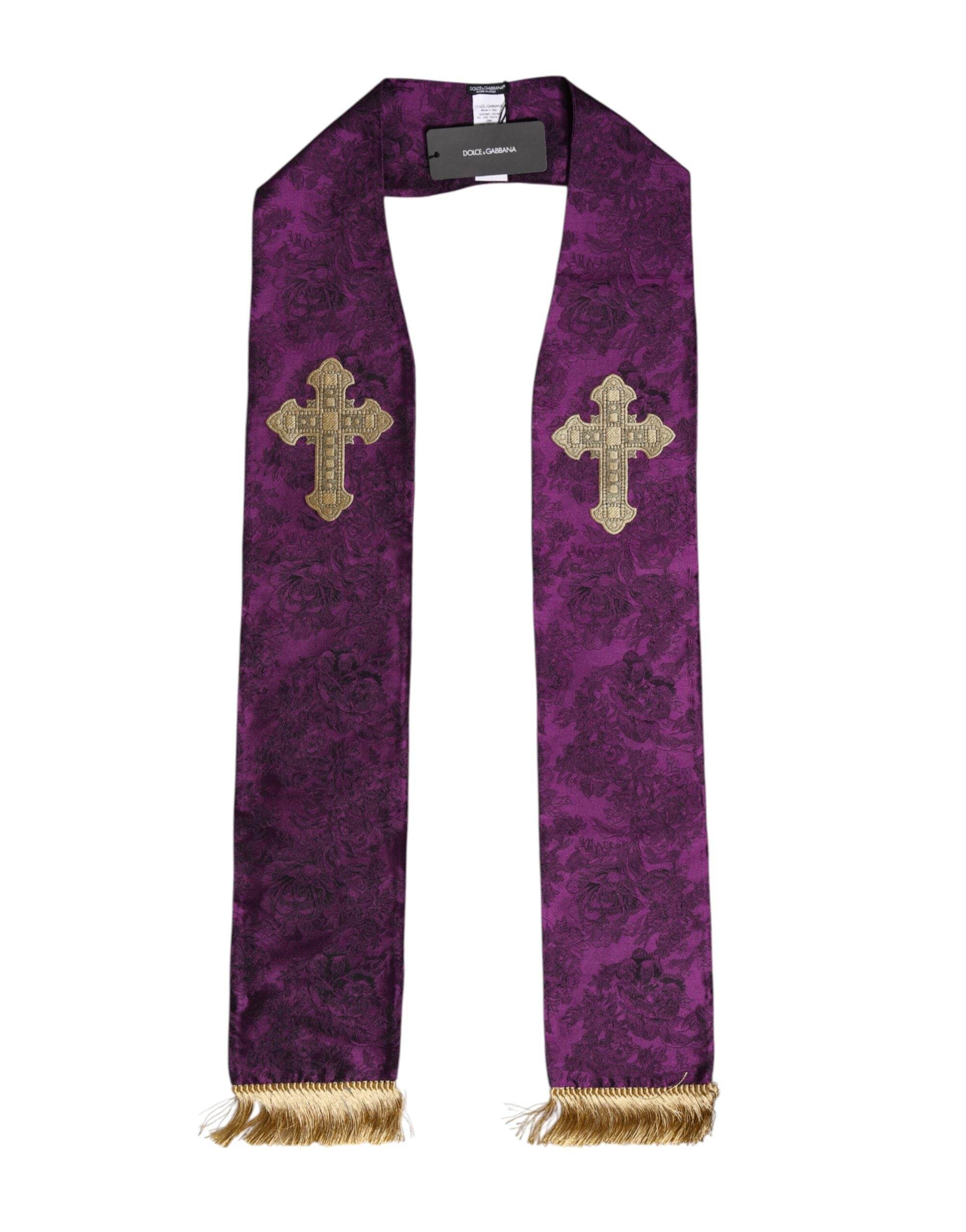 Dolce & Gabbana Purple Silk Fringes Cross Men Foulard Scarf - Hilstor