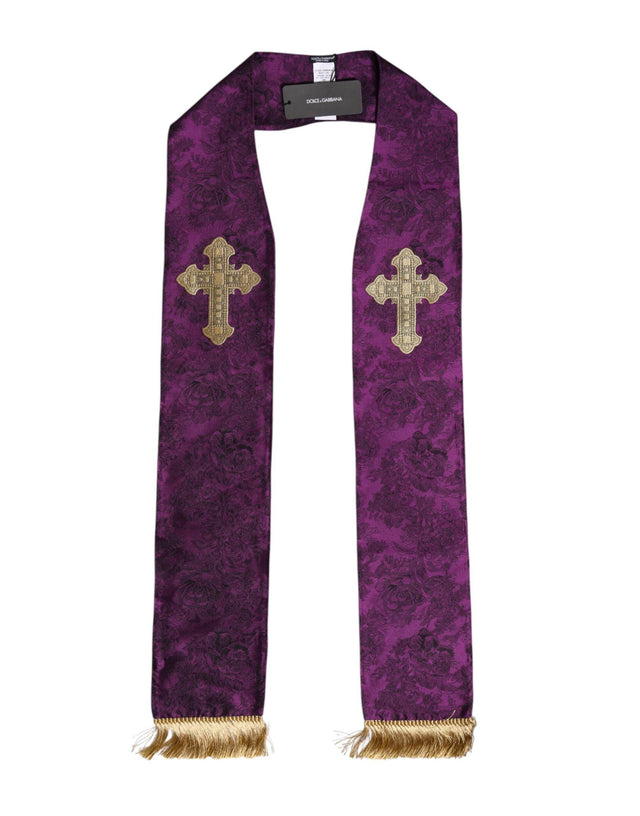 Dolce & Gabbana Purple Silk Fringes Cross Men Foulard Scarf - Hilstor