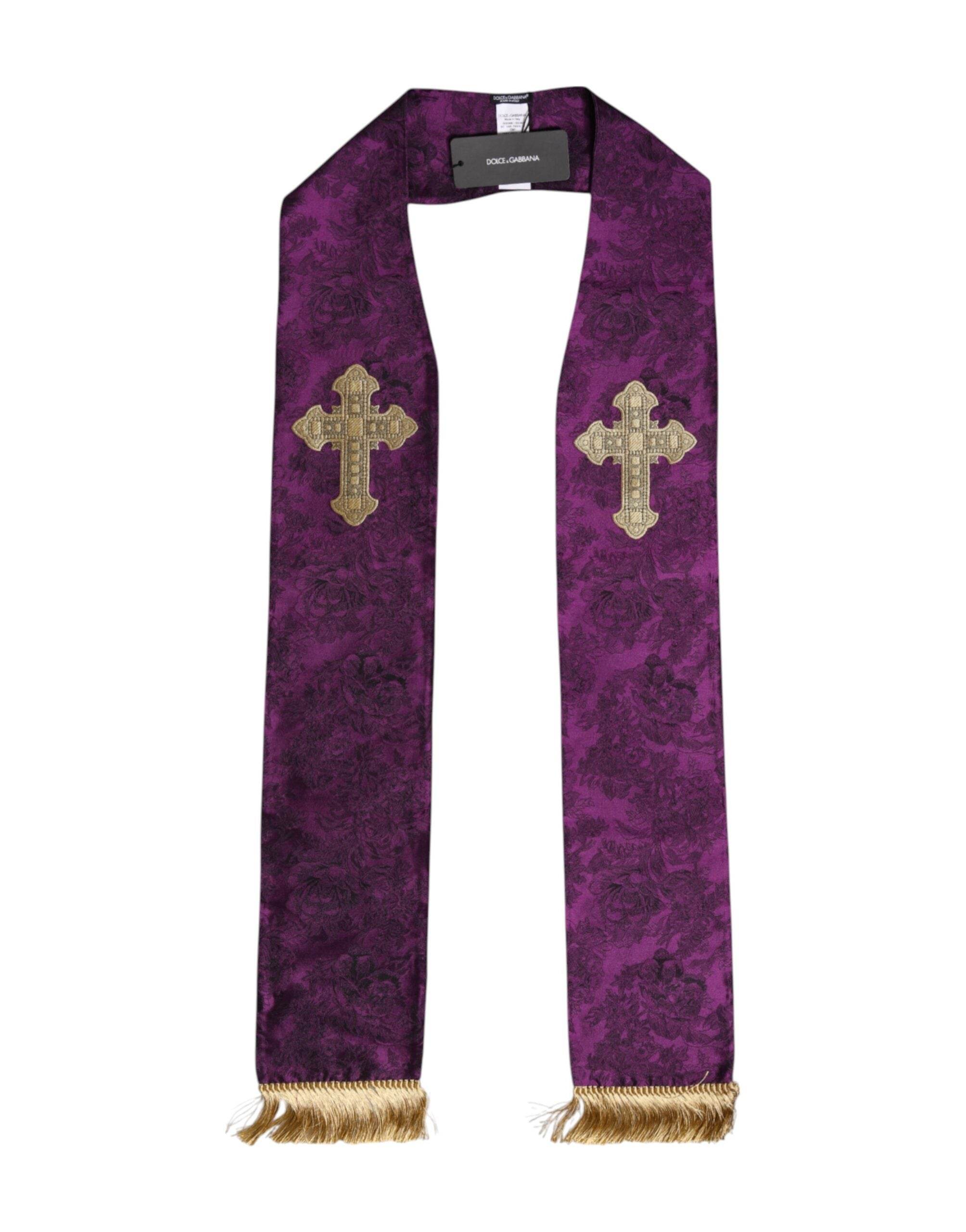 Dolce & Gabbana Purple Silk Fringes Cross Men Foulard Scarf - Hilstor