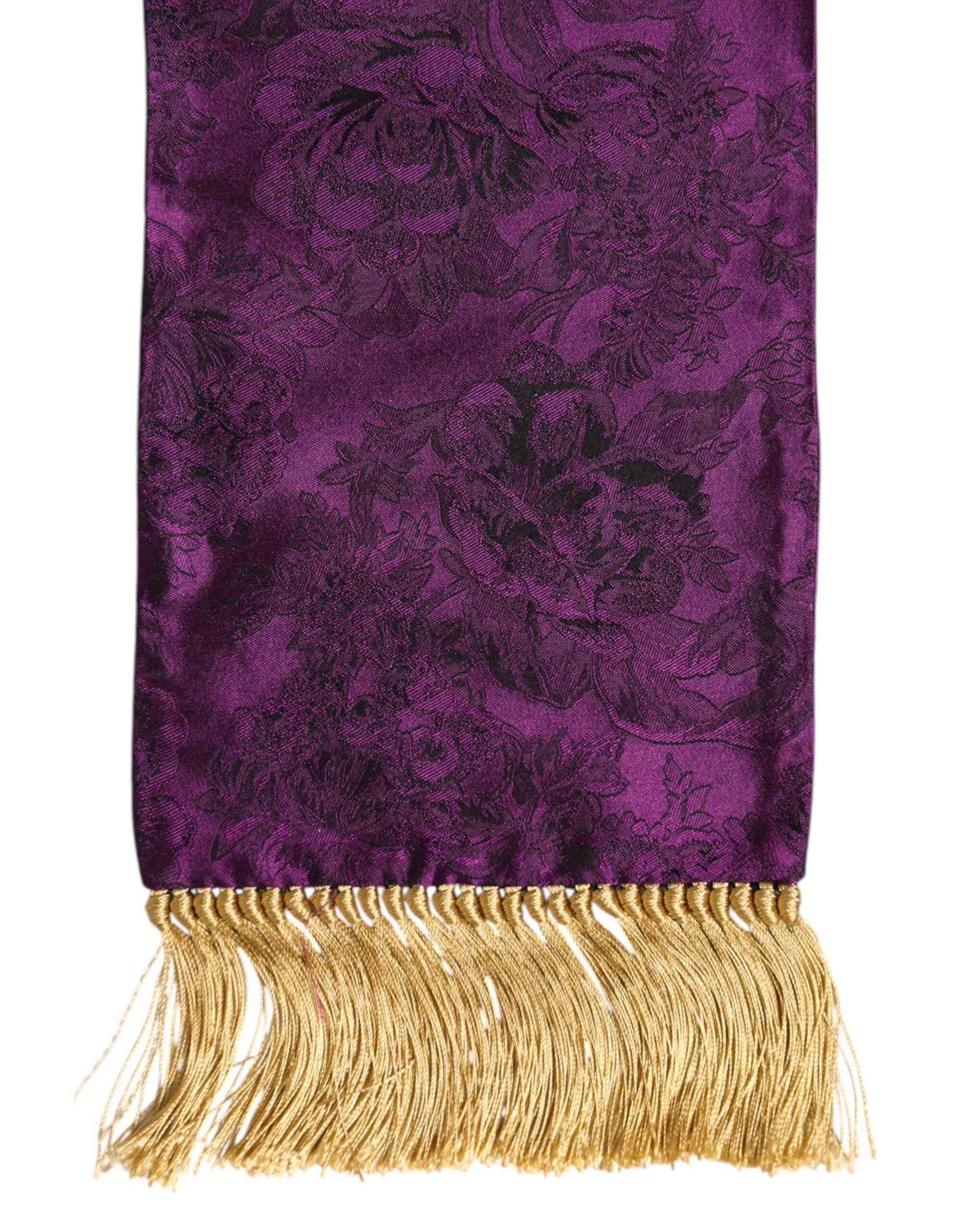 Dolce & Gabbana Purple Silk Fringes Cross Men Foulard Scarf - Hilstor