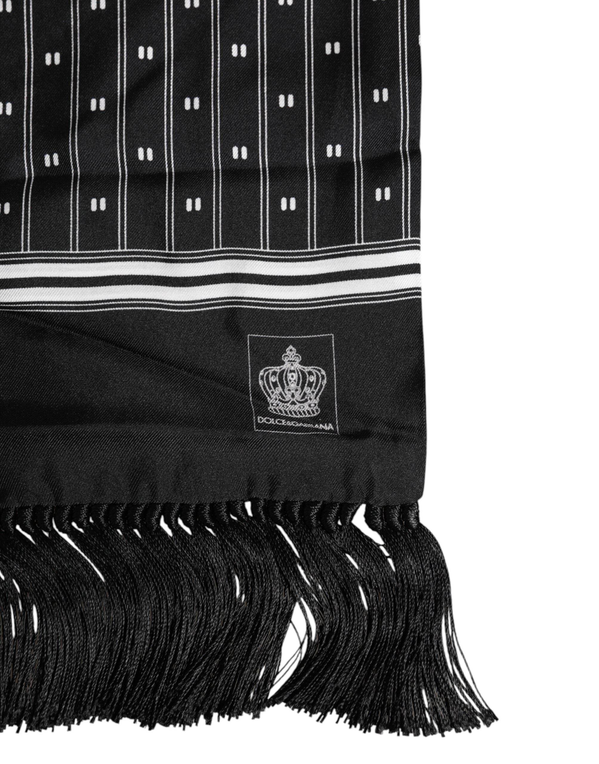 Dolce & Gabbana Black Silk Printed Fringes Men Foulard Scarf - Hilstor