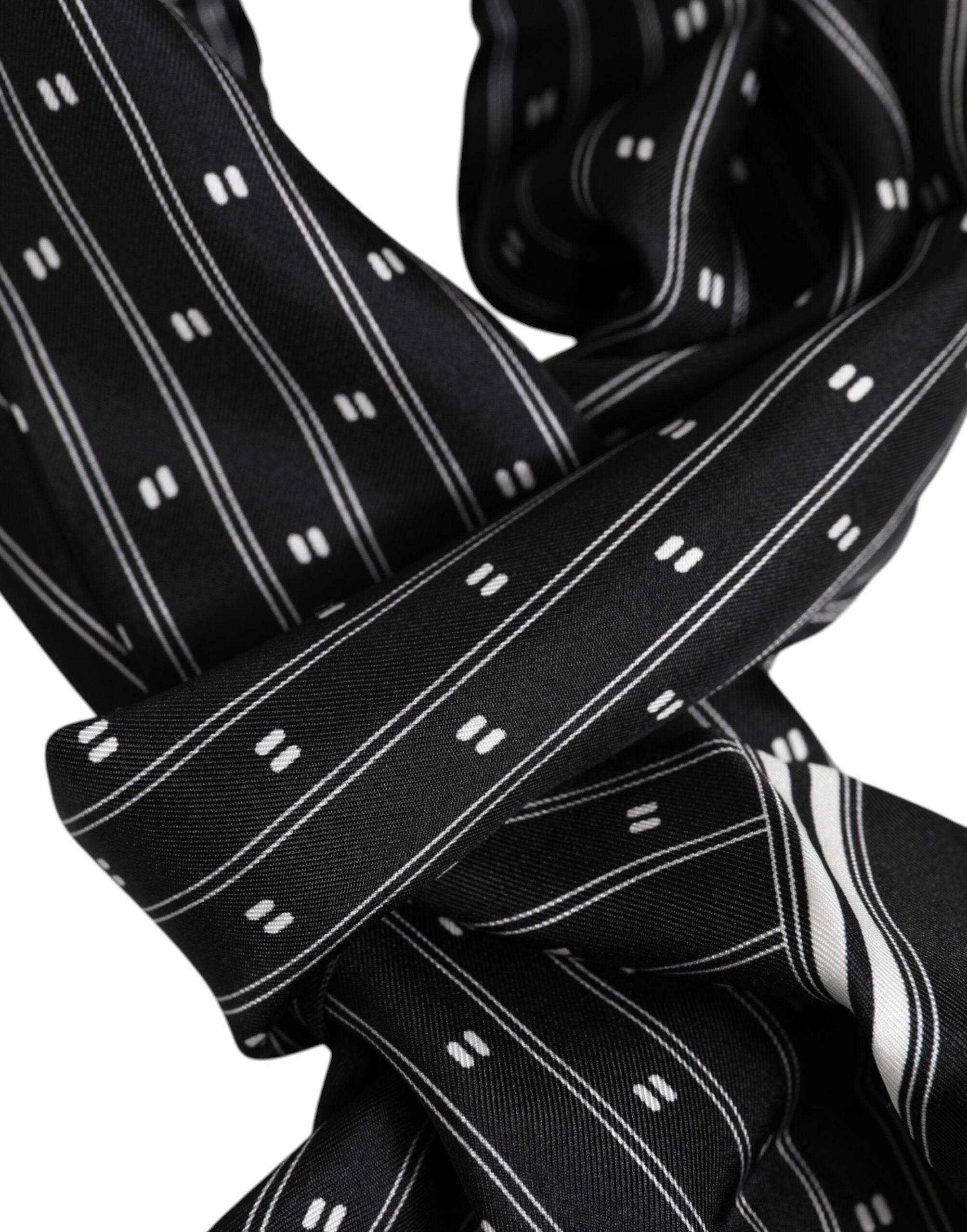 Dolce & Gabbana Black Silk Printed Fringes Men Foulard Scarf - Hilstor