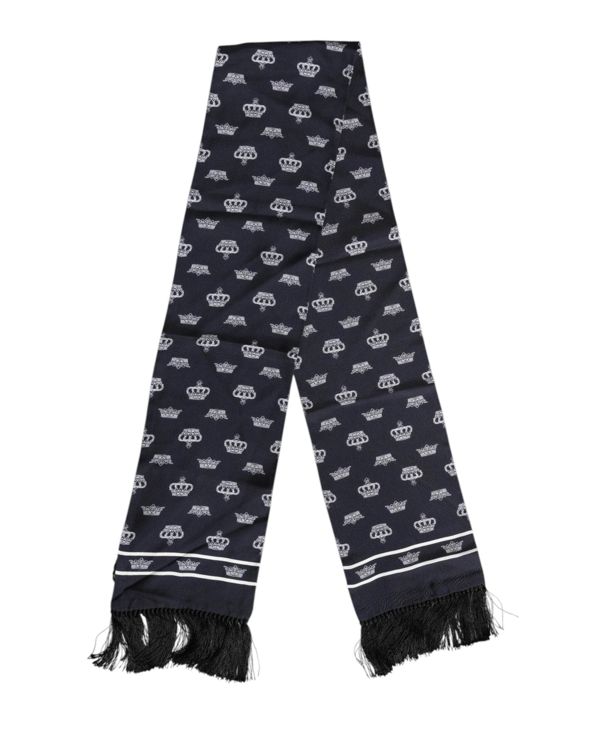 Dolce & Gabbana Black Silk Crown Fringes Men Foulard Scarf - Hilstor