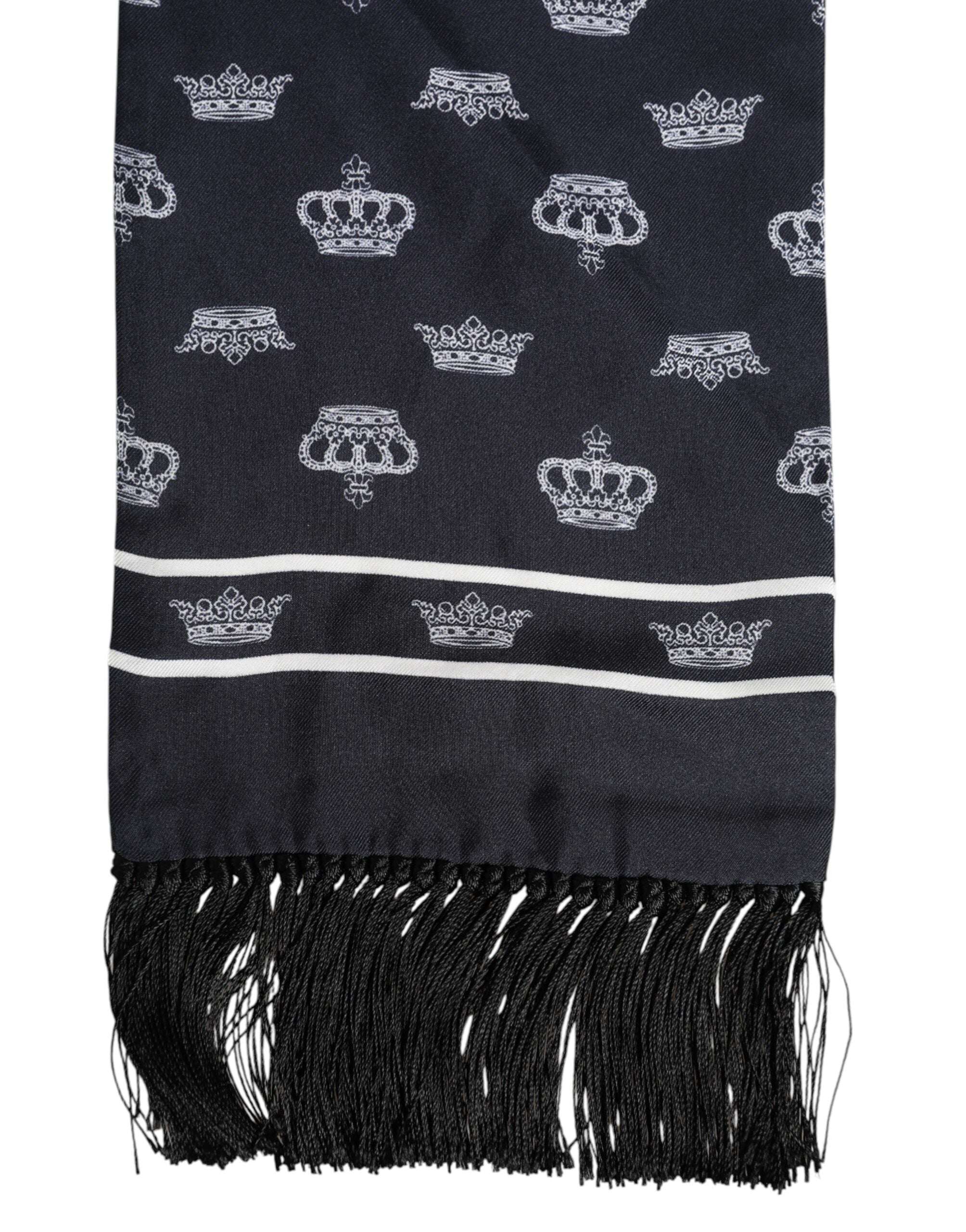 Dolce &amp; Gabbana Sort Silke Krone Frynser Herre Foulard Tørklæde