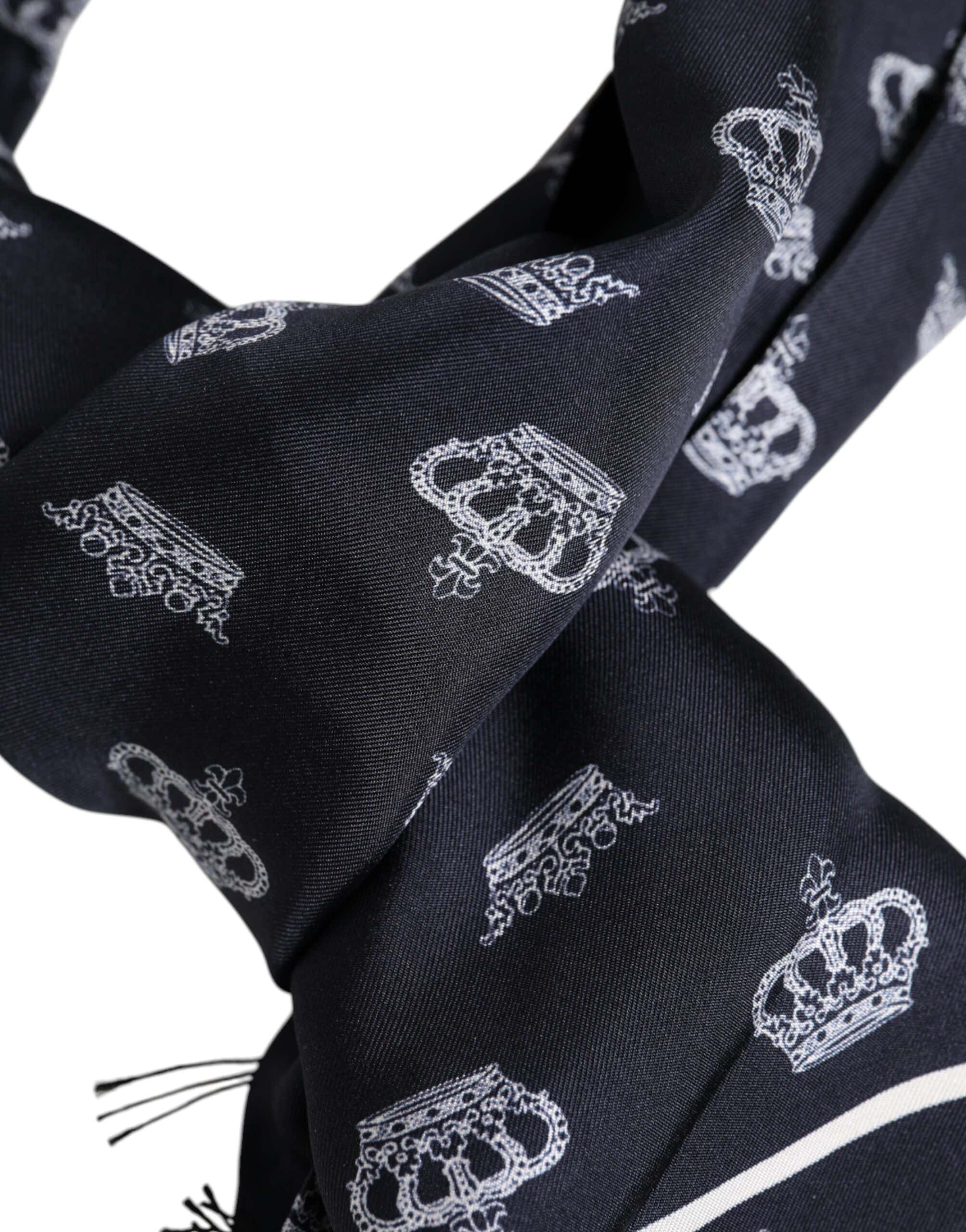 Dolce &amp; Gabbana Sort Silke Krone Frynser Herre Foulard Tørklæde
