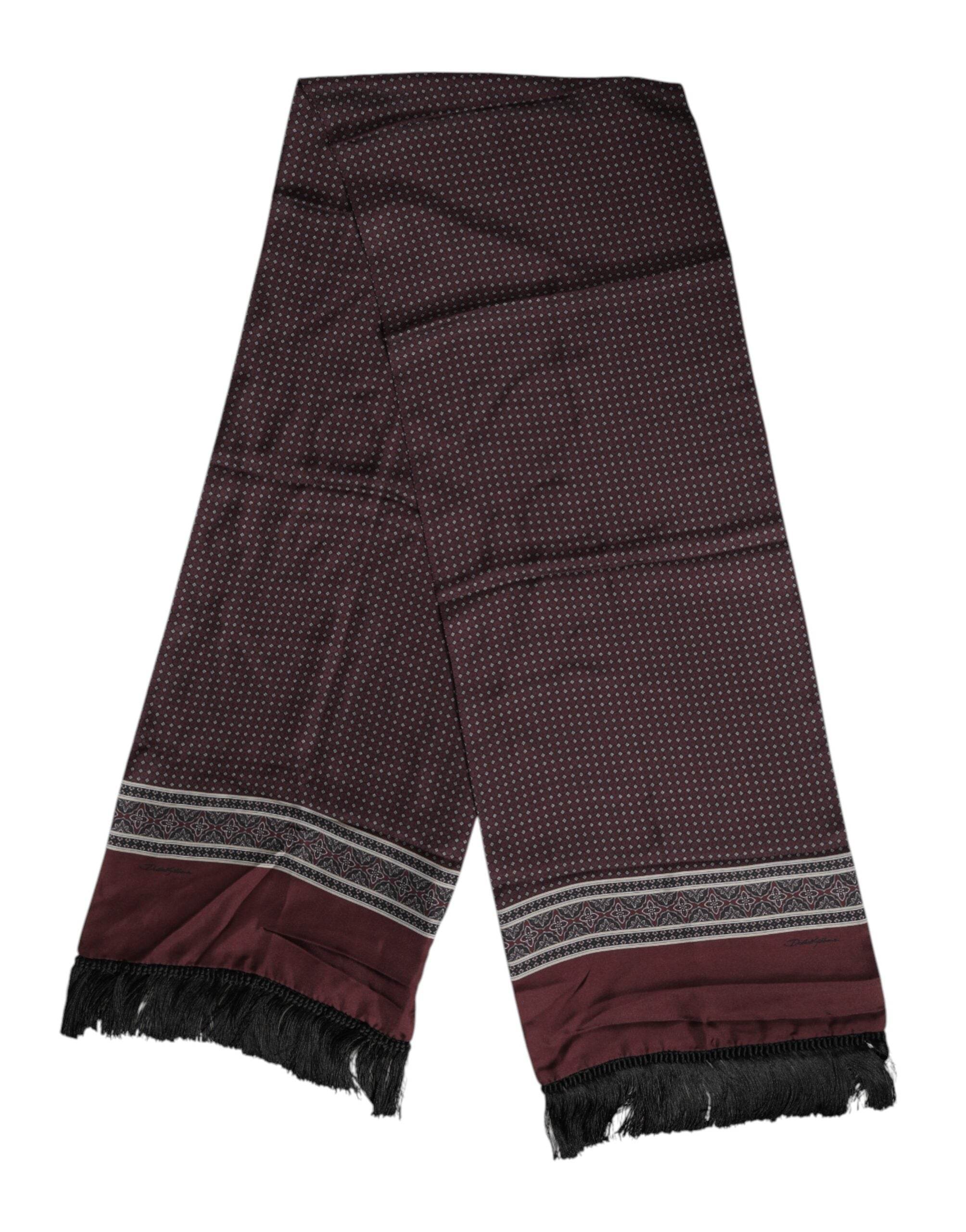 Dolce & Gabbana Maroon Dotted Silk Fringes Foulard Scarf - Hilstor
