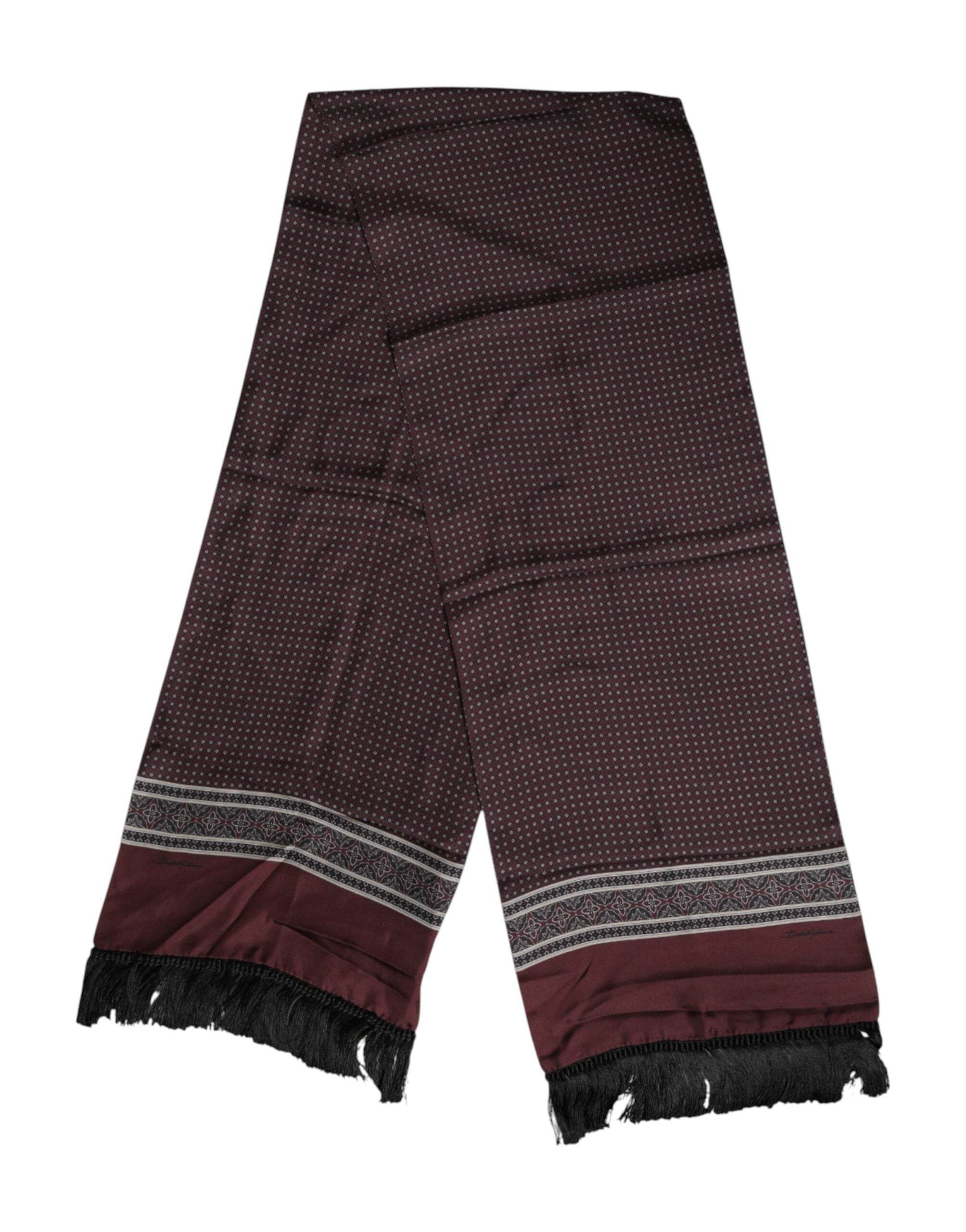 Dolce & Gabbana Maroon Dotted Silk Fringes Foulard Scarf - Hilstor