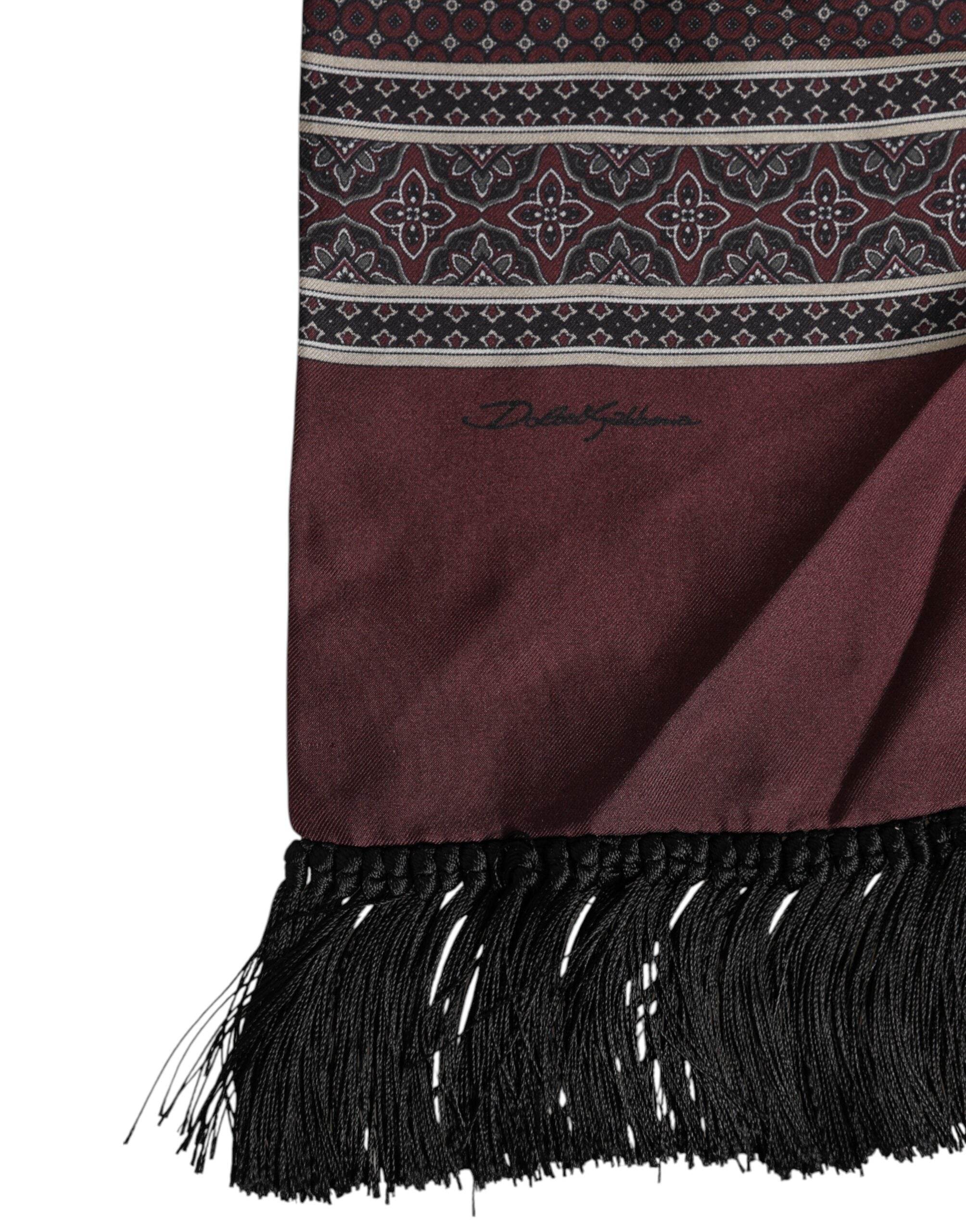 Dolce & Gabbana Maroon Dotted Silk Fringes Foulard Scarf - Hilstor