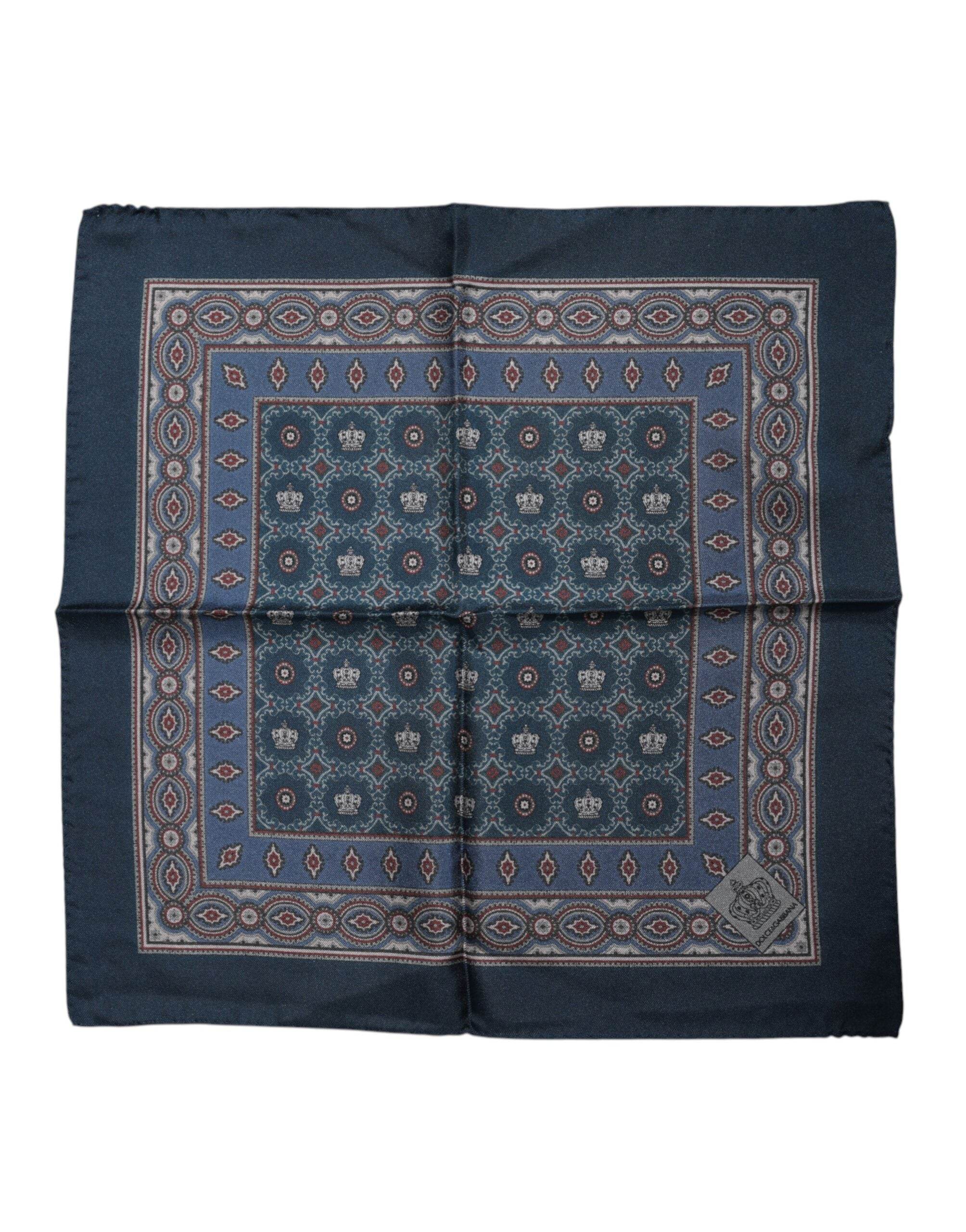 Dolce & Gabbana Blue Printed Silk Square Men Foulard Scarf - Hilstor