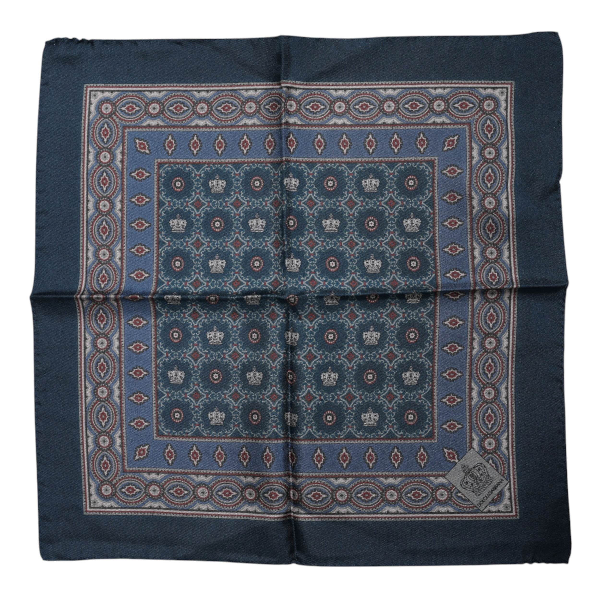 Dolce & Gabbana Blue Printed Silk Square Men Foulard Scarf - Hilstor