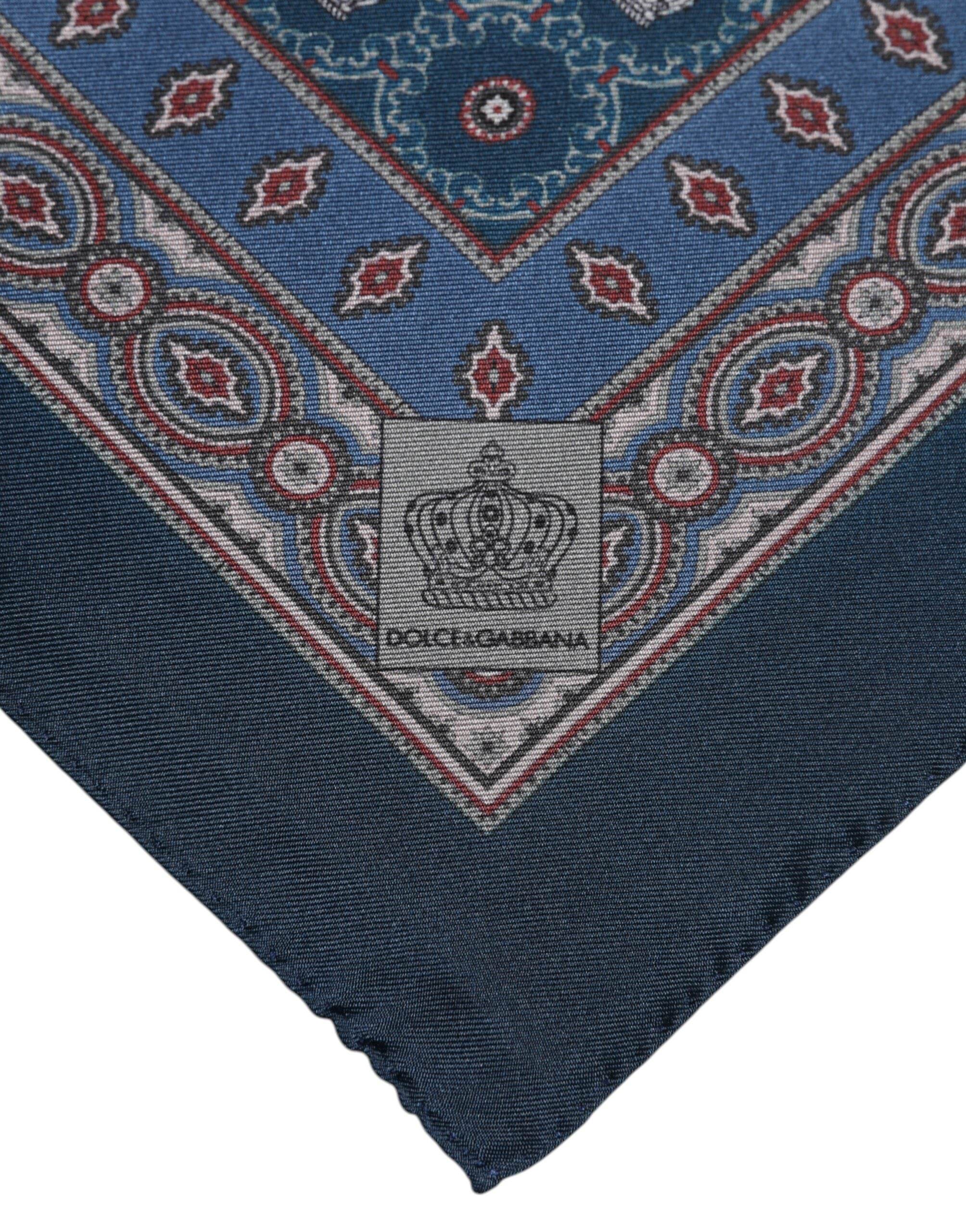 Dolce & Gabbana Blue Printed Silk Square Men Foulard Scarf - Hilstor