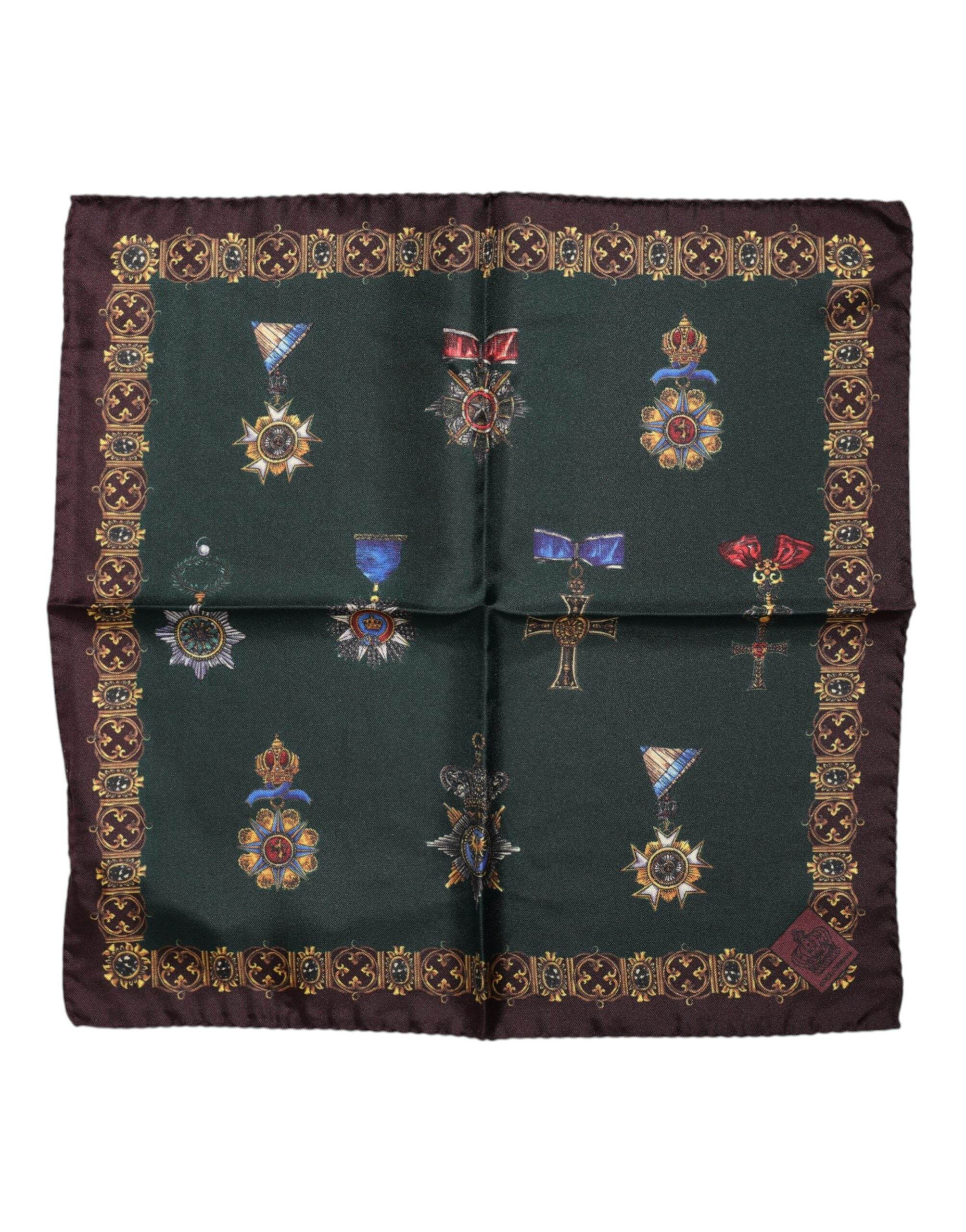 Dolce & Gabbana Green Medals Silk Square Foulard Scarf - Hilstor