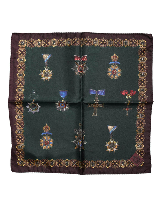 Dolce & Gabbana Green Medals Silk Square Foulard Scarf - Hilstor