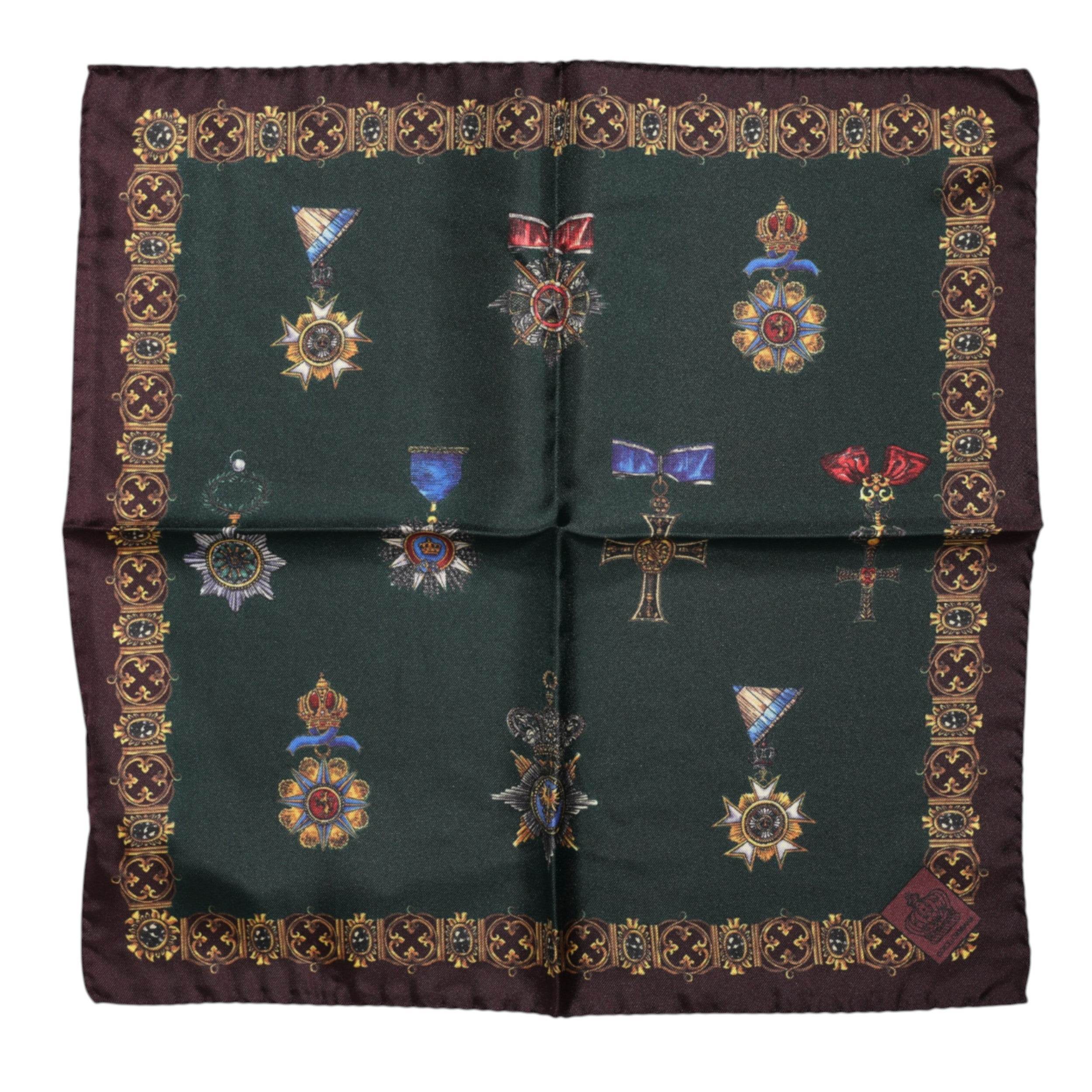 Dolce & Gabbana Green Medals Silk Square Foulard Scarf - Hilstor