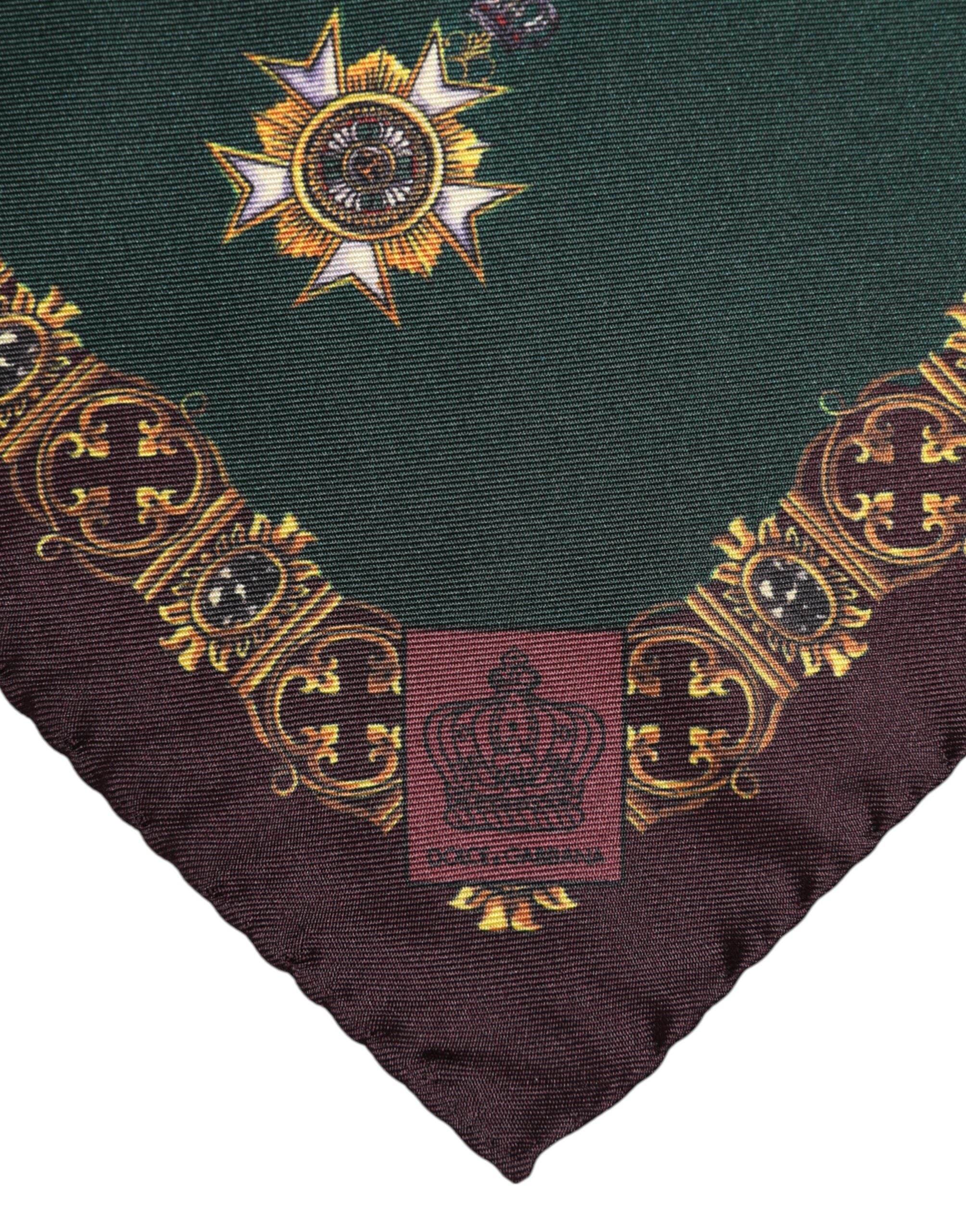 Dolce & Gabbana Green Medals Silk Square Foulard Scarf - Hilstor