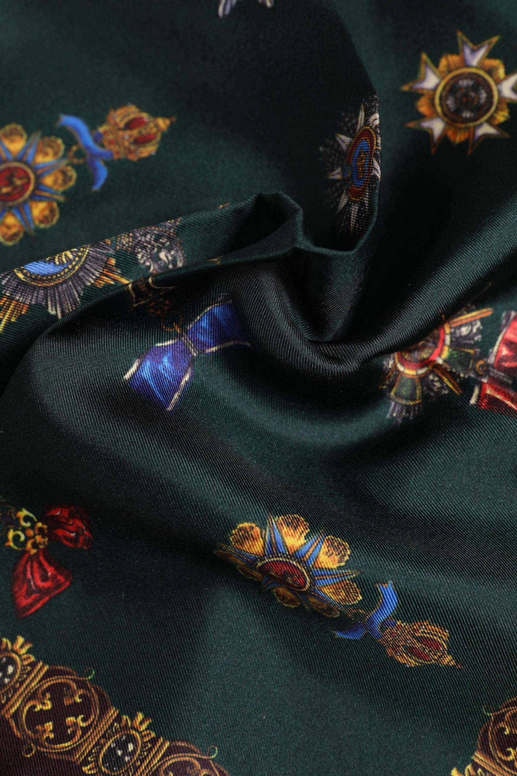 Dolce & Gabbana Green Medals Silk Square Foulard Scarf - Hilstor