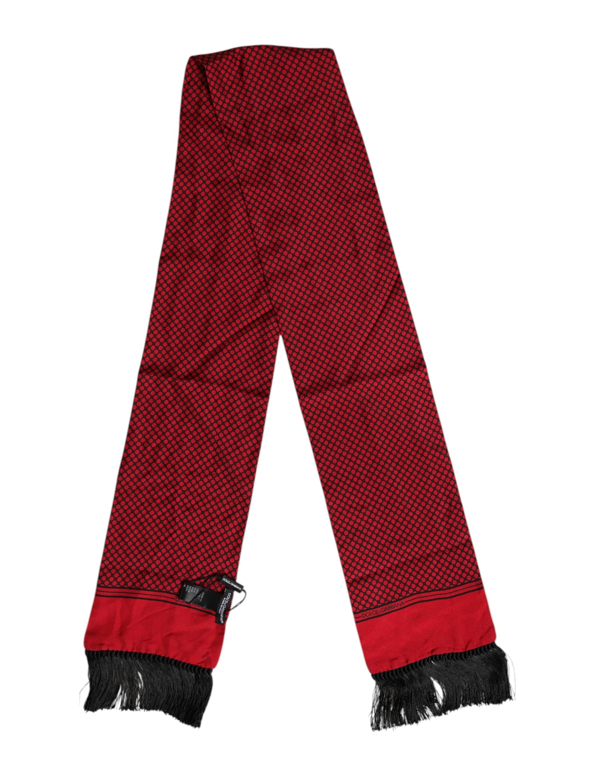 Dolce & Gabbana Red Dotted Silk Fringes Men Foulard Scarf