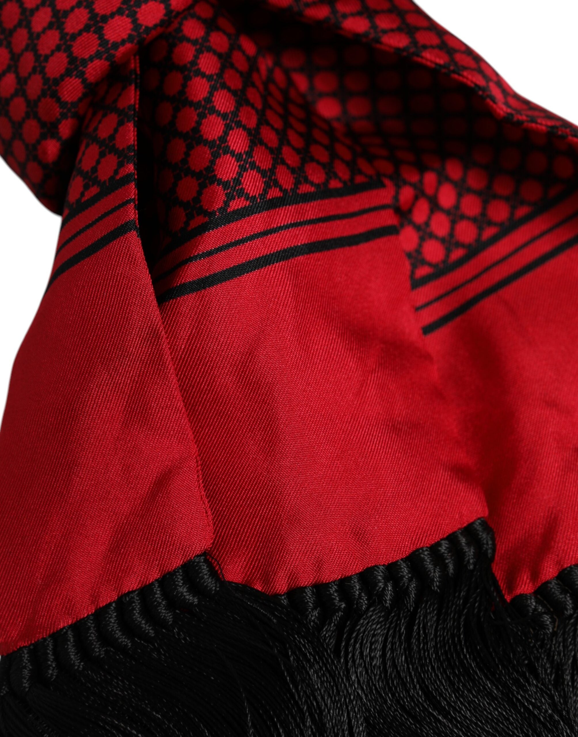 Dolce & Gabbana Red Dotted Silk Fringes Men Foulard Scarf