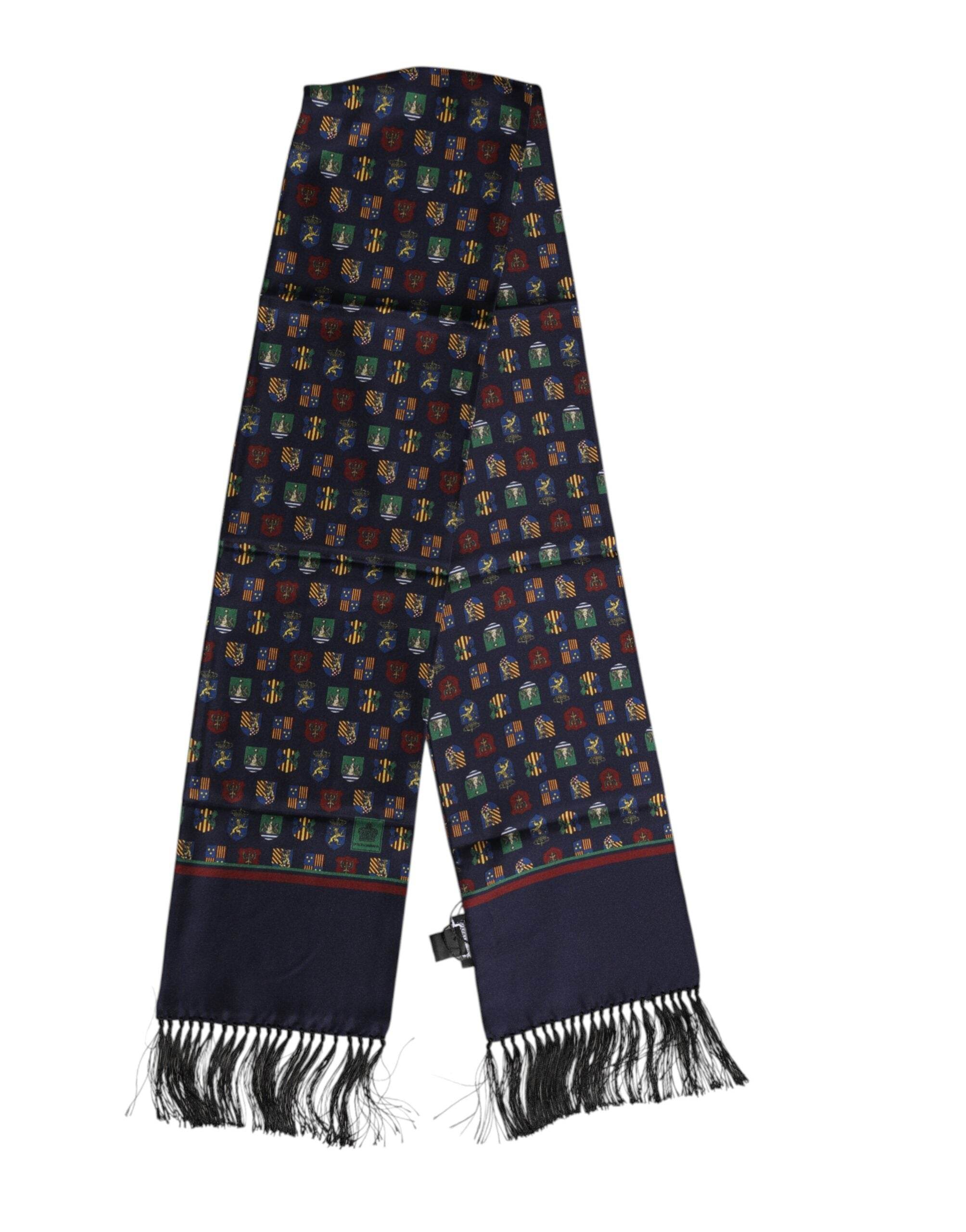 Dolce & Gabbana Blue Silk Printed Fringes Foulard Scarf - Hilstor