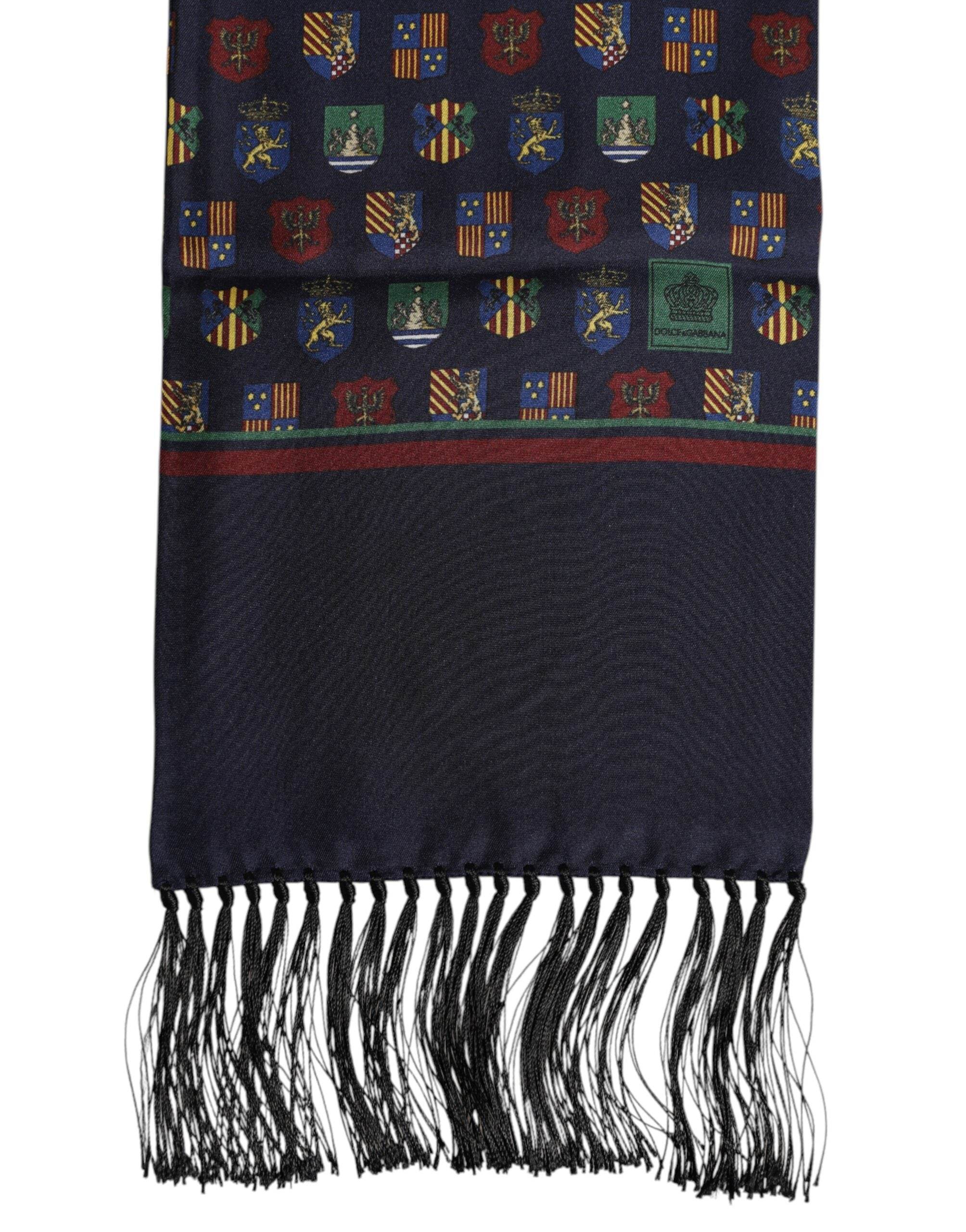 Dolce & Gabbana Blue Silk Printed Fringes Foulard Scarf - Hilstor