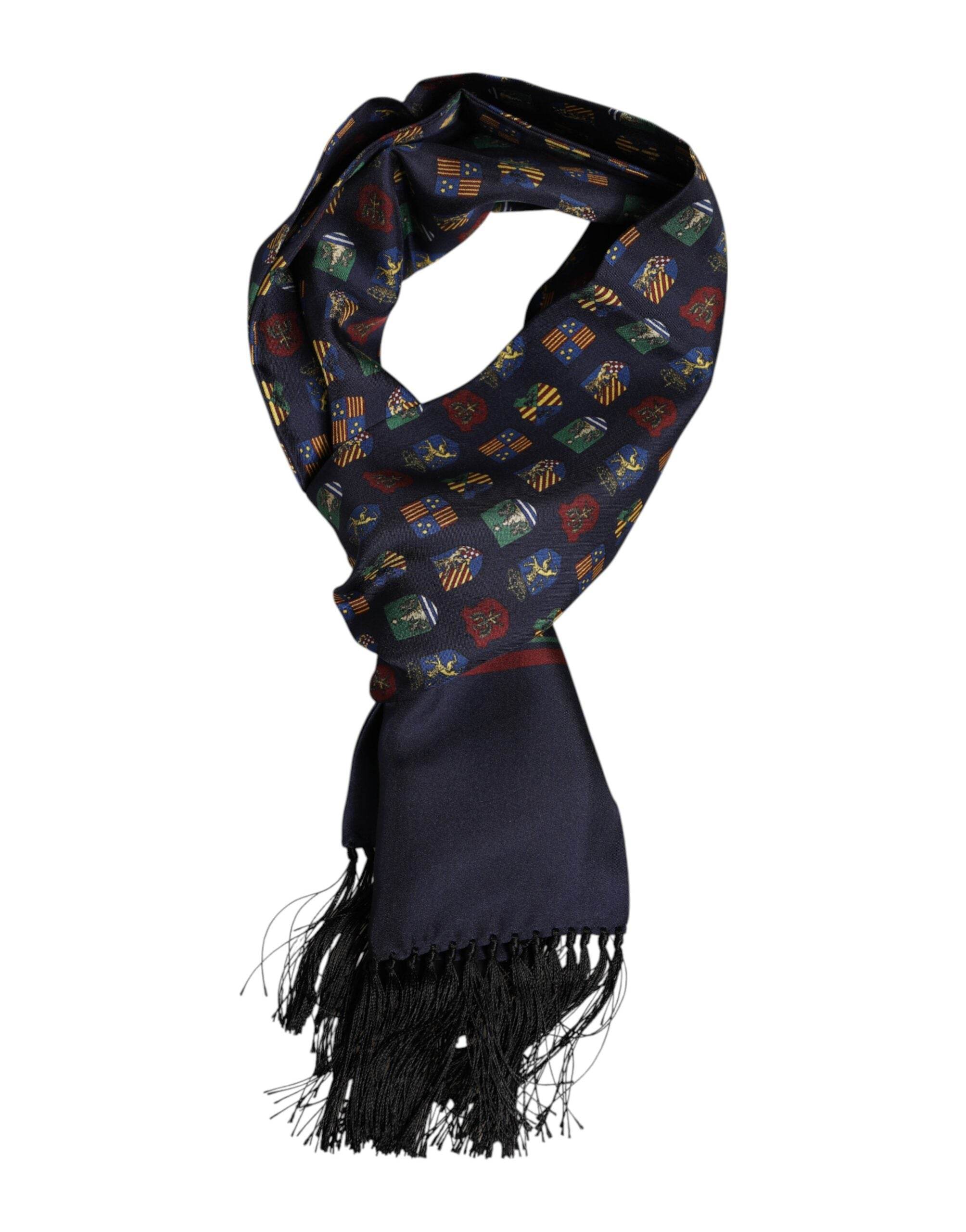 Dolce & Gabbana Blue Silk Printed Fringes Foulard Scarf - Hilstor