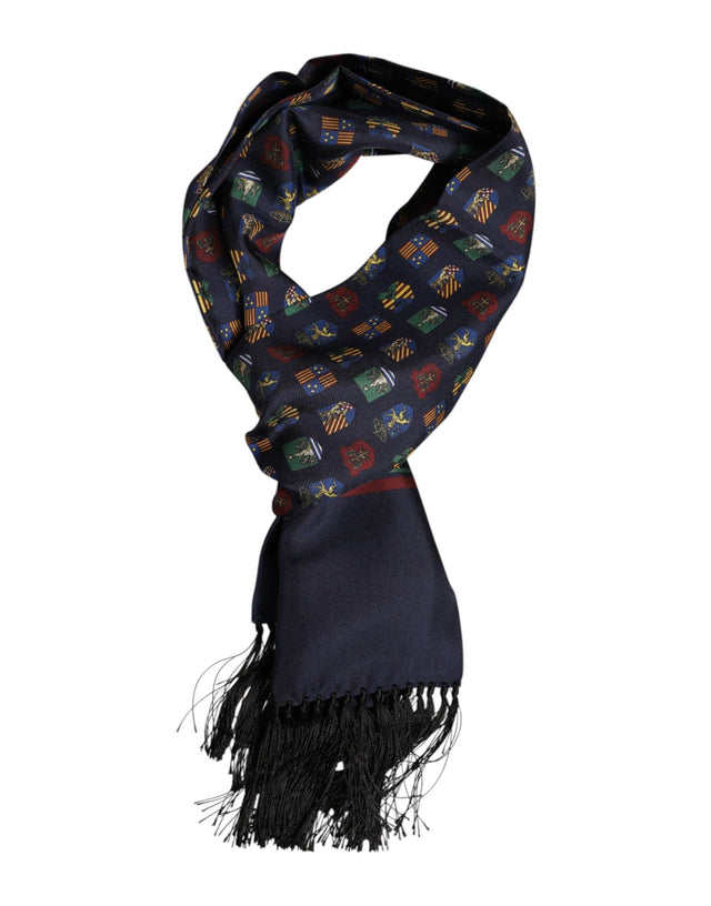 Dolce & Gabbana Blue Silk Printed Fringes Foulard Scarf - Hilstor