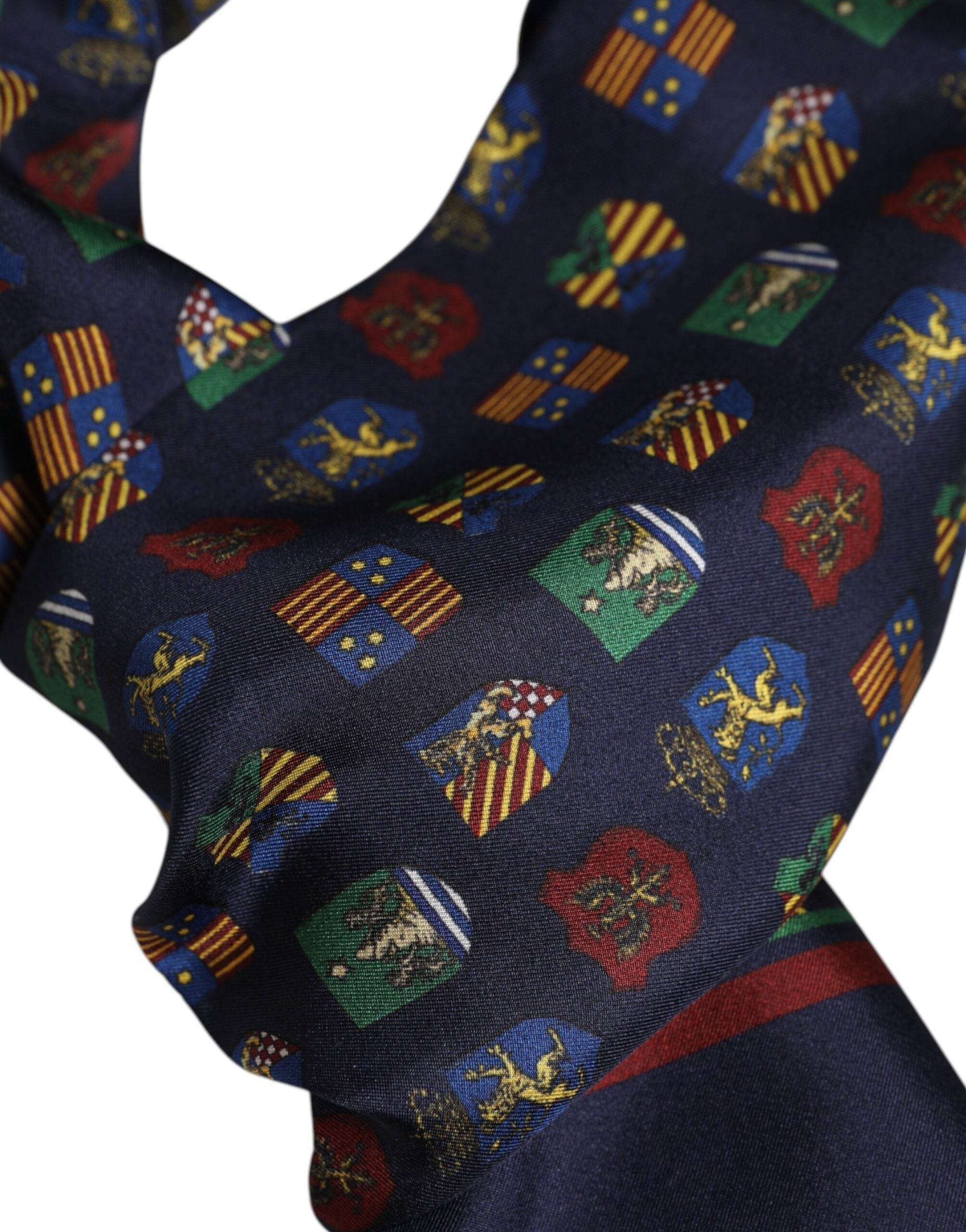 Dolce & Gabbana Blue Silk Printed Fringes Foulard Scarf - Hilstor