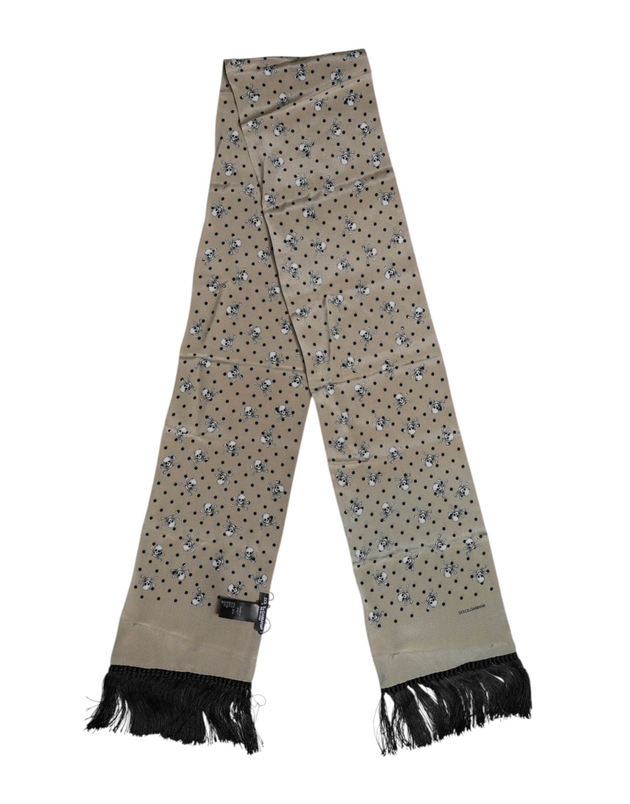 Dolce & Gabbana Gray Skulls Silk Fringes Men Foulard Scarf - Hilstor