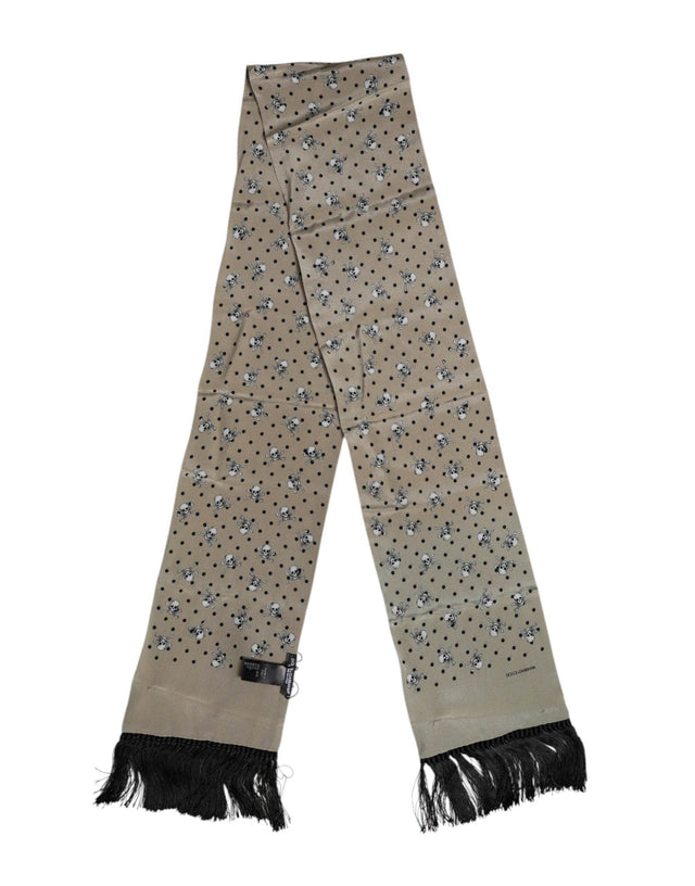 Dolce & Gabbana Gray Skulls Silk Fringes Men Foulard Scarf - Hilstor