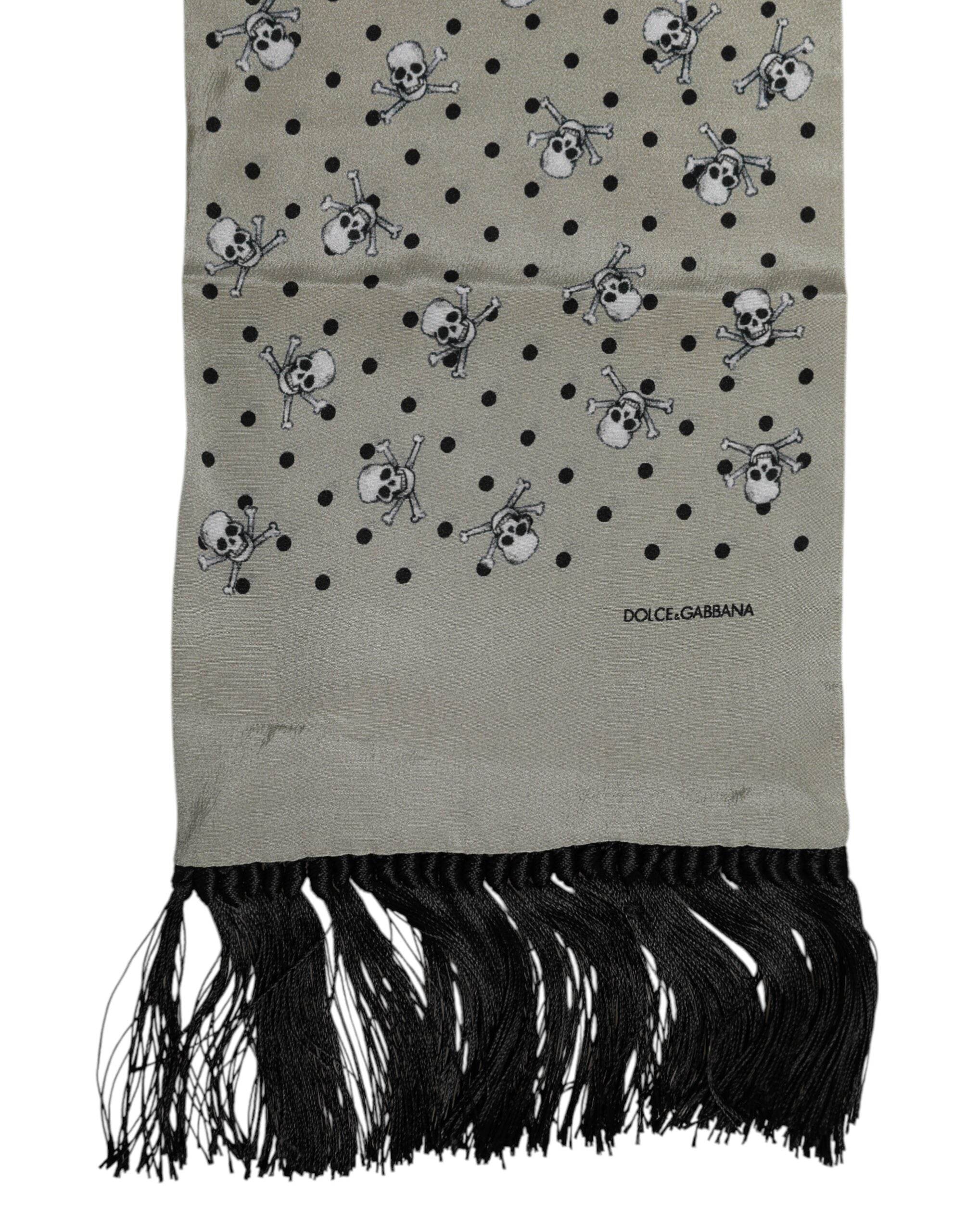 Dolce & Gabbana Gray Skulls Silk Fringes Men Foulard Scarf - Hilstor