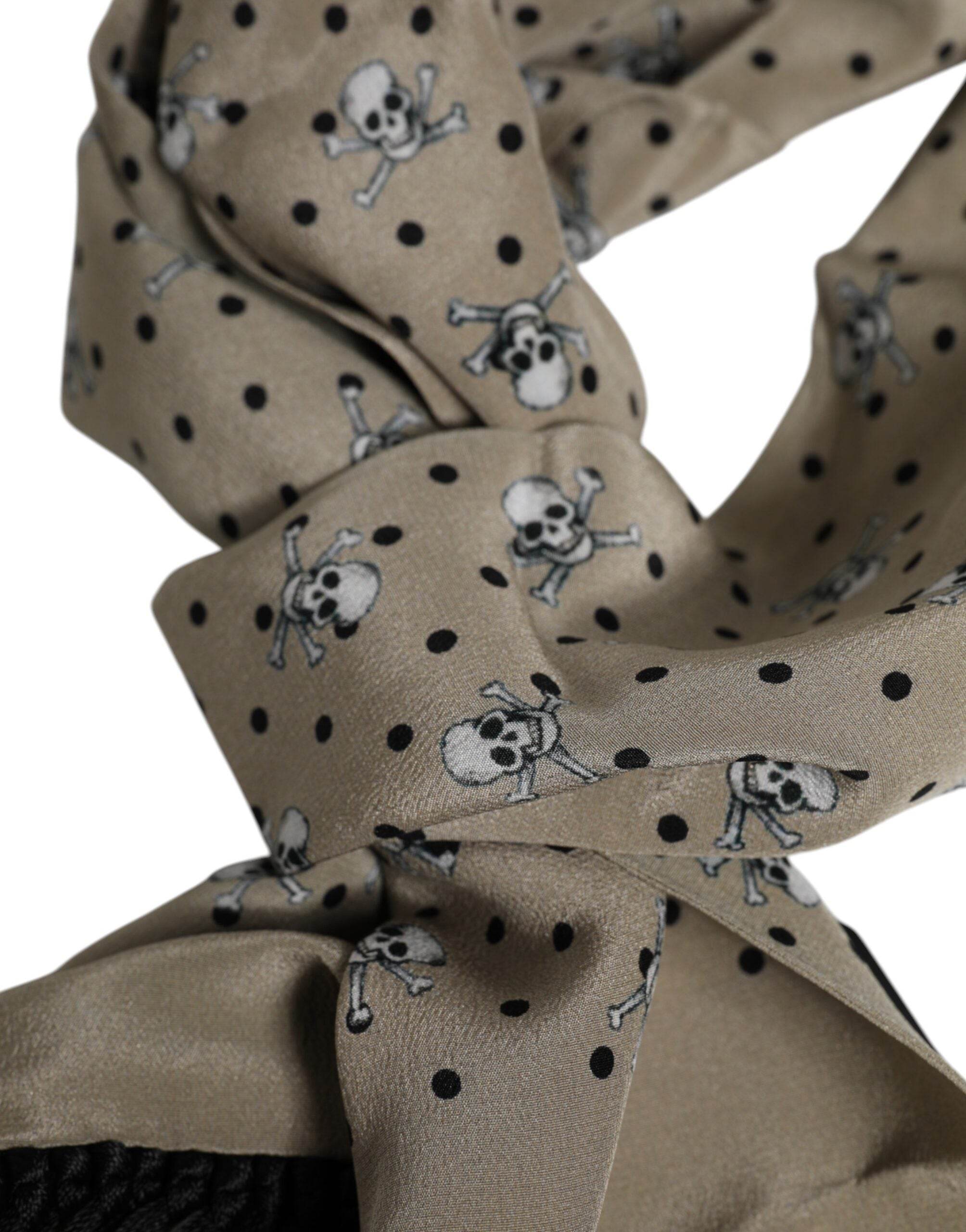 Dolce & Gabbana Gray Skulls Silk Fringes Men Foulard Scarf - Hilstor