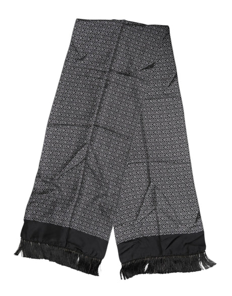 Dolce & Gabbana Black Patterned Fringes Men Foulard Scarf