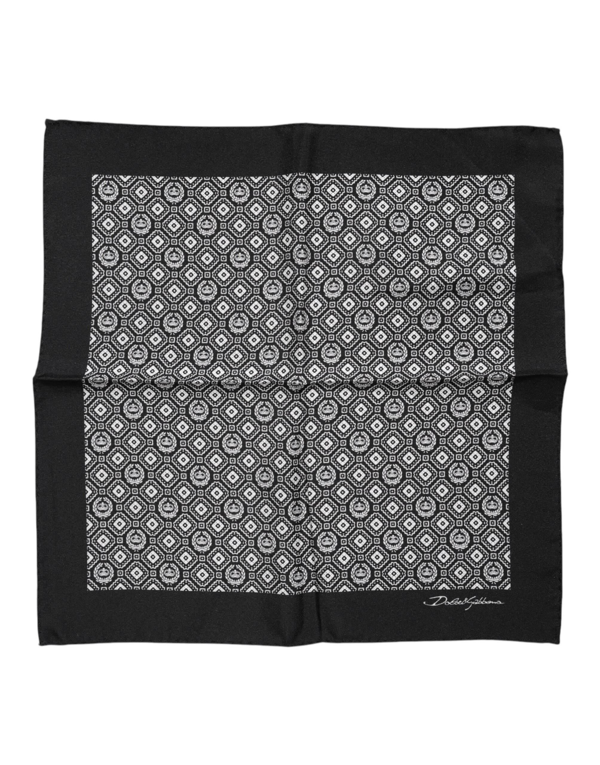 Dolce & Gabbana Black White Patterned Square Foulard Scarf - Hilstor