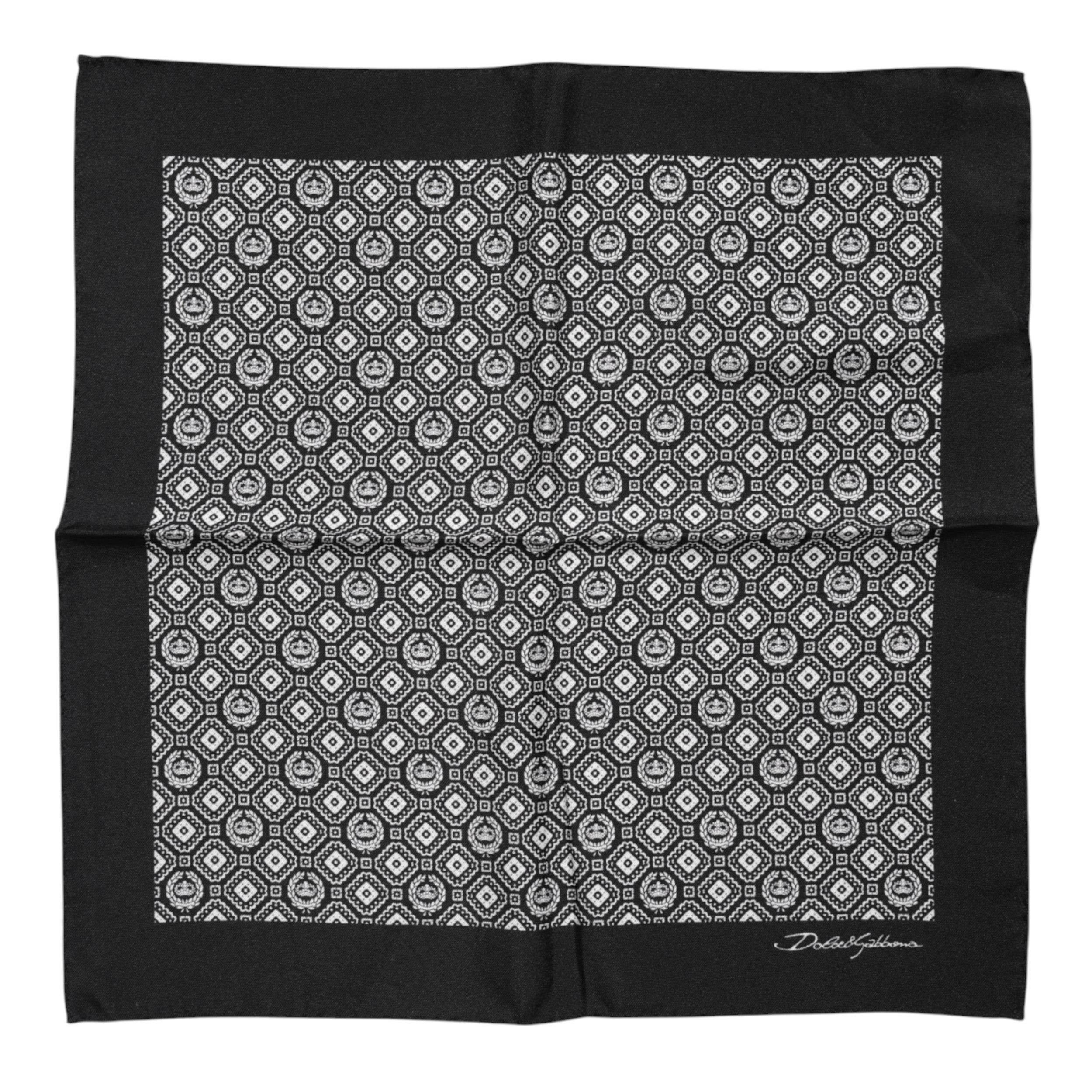 Dolce & Gabbana Black White Patterned Square Foulard Scarf - Hilstor