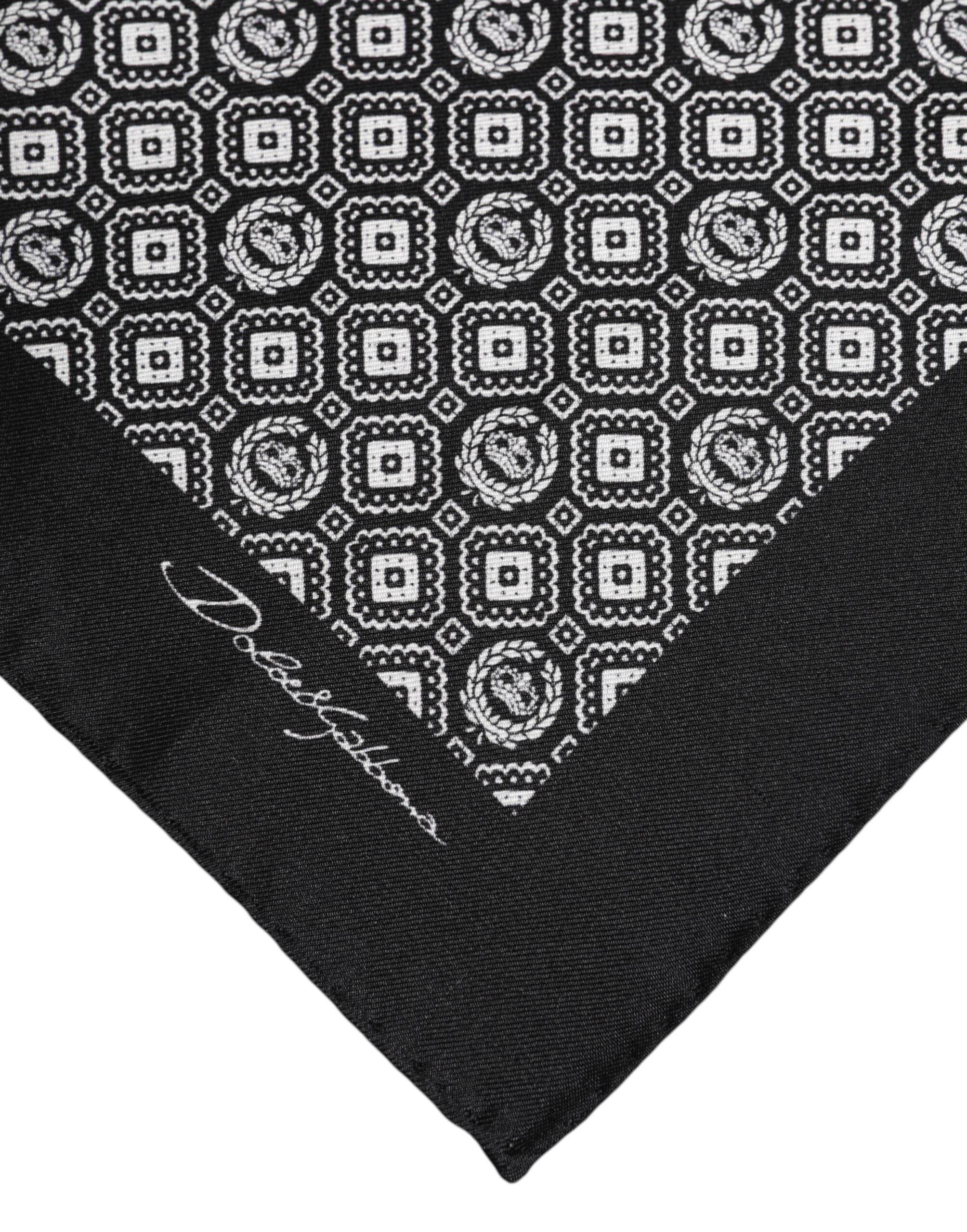 Dolce & Gabbana Black White Patterned Square Foulard Scarf - Hilstor