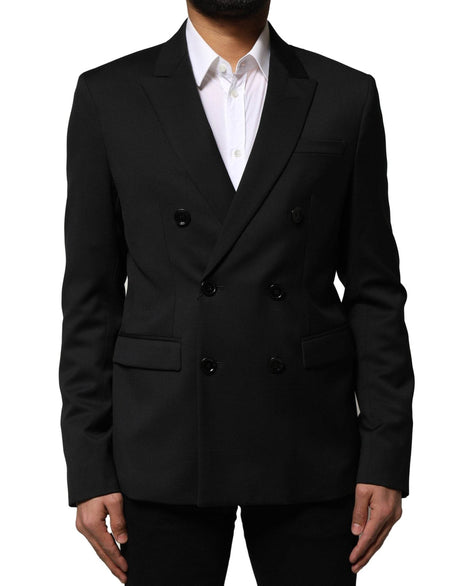 Emporio Armani Black Double Breasted Men Jacket Suit Blazer - Hilstor