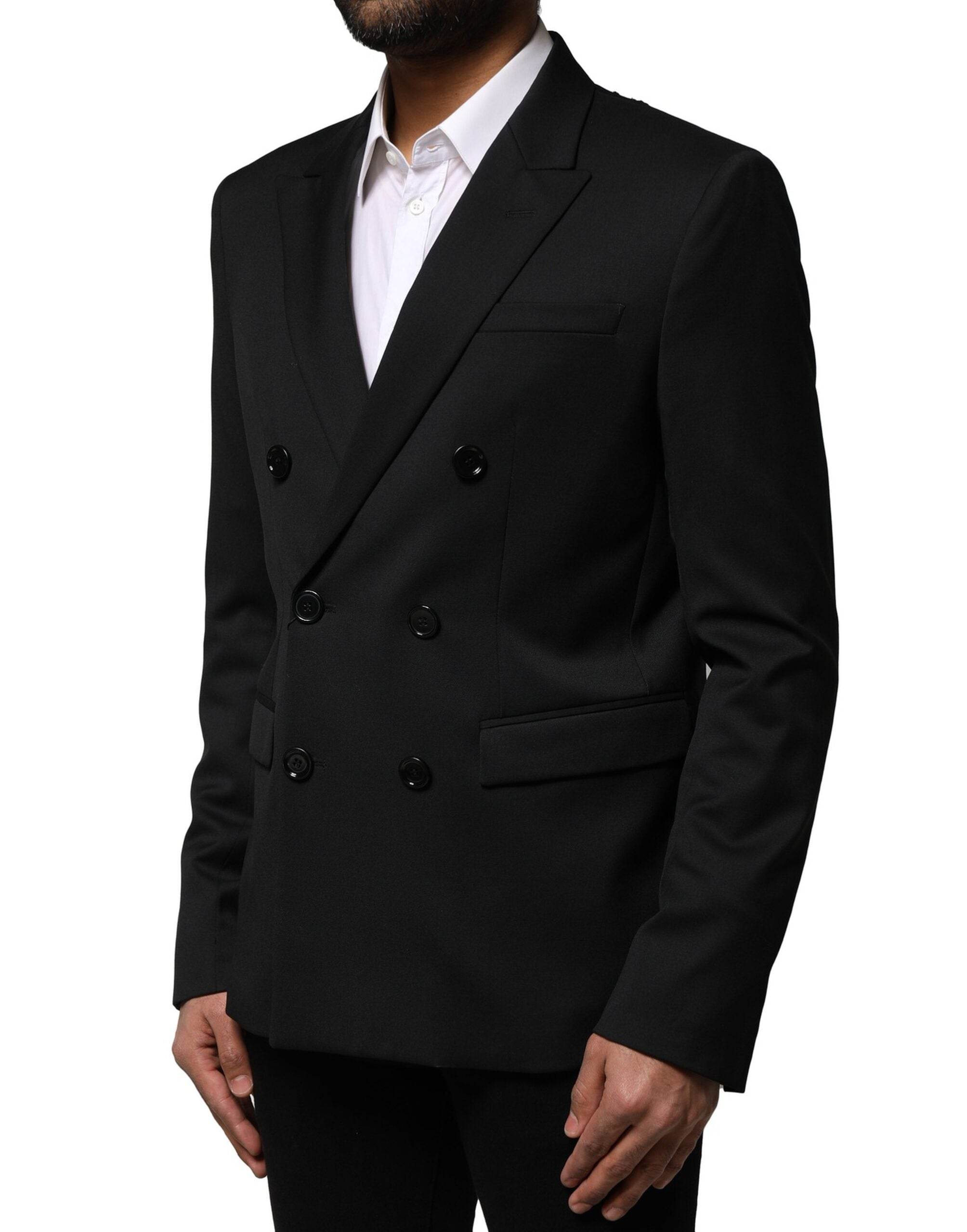 Emporio Armani Black Double Breasted Men Jacket Suit Blazer - Hilstor