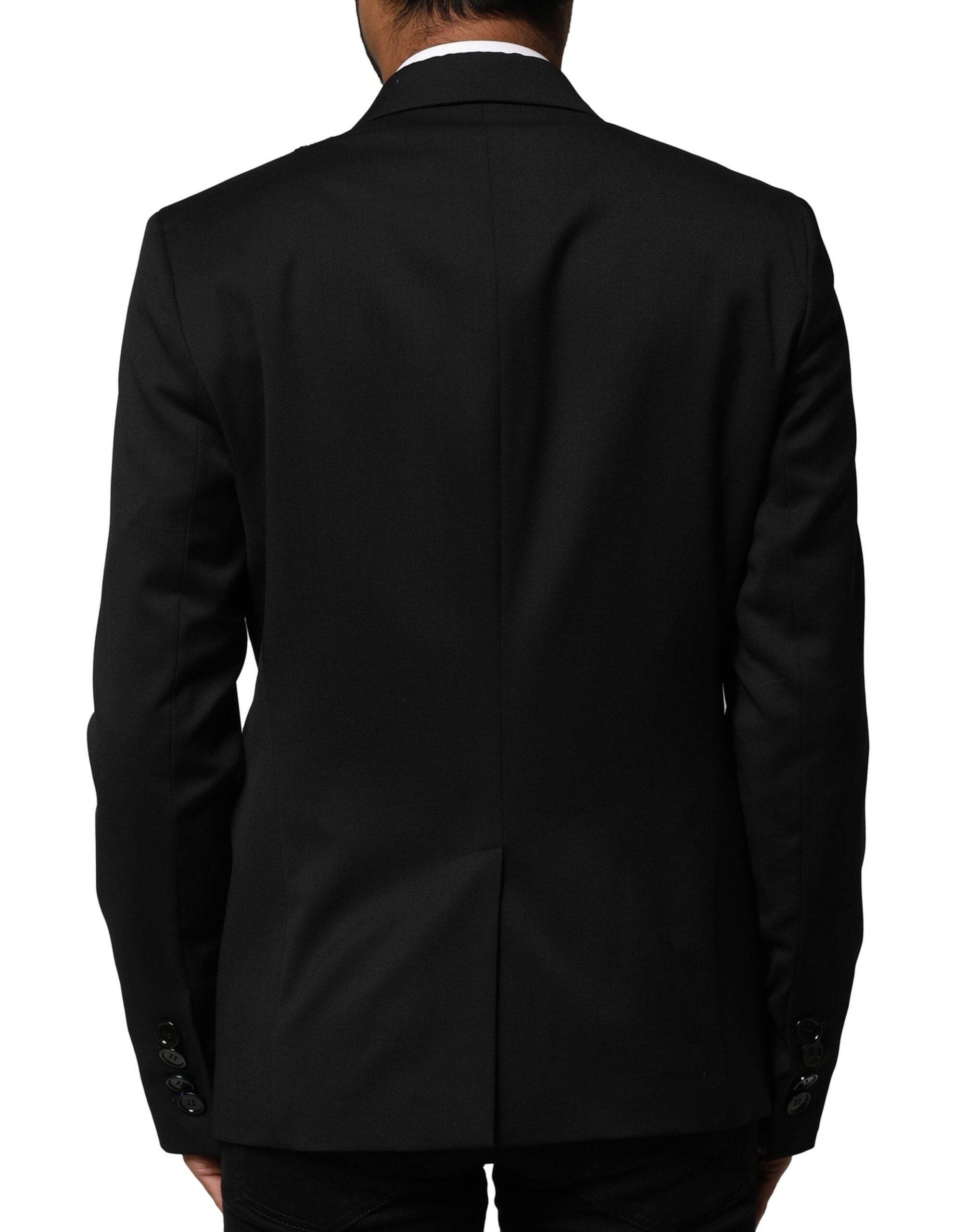 Emporio Armani Black Double Breasted Men Jacket Suit Blazer - Hilstor