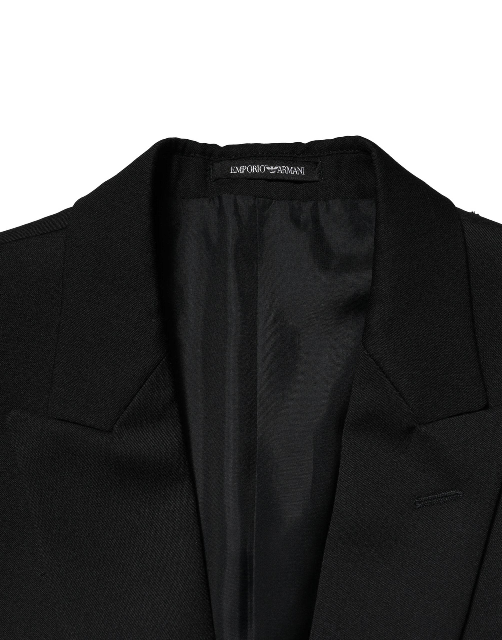 Emporio Armani Black Double Breasted Men Jacket Suit Blazer - Hilstor
