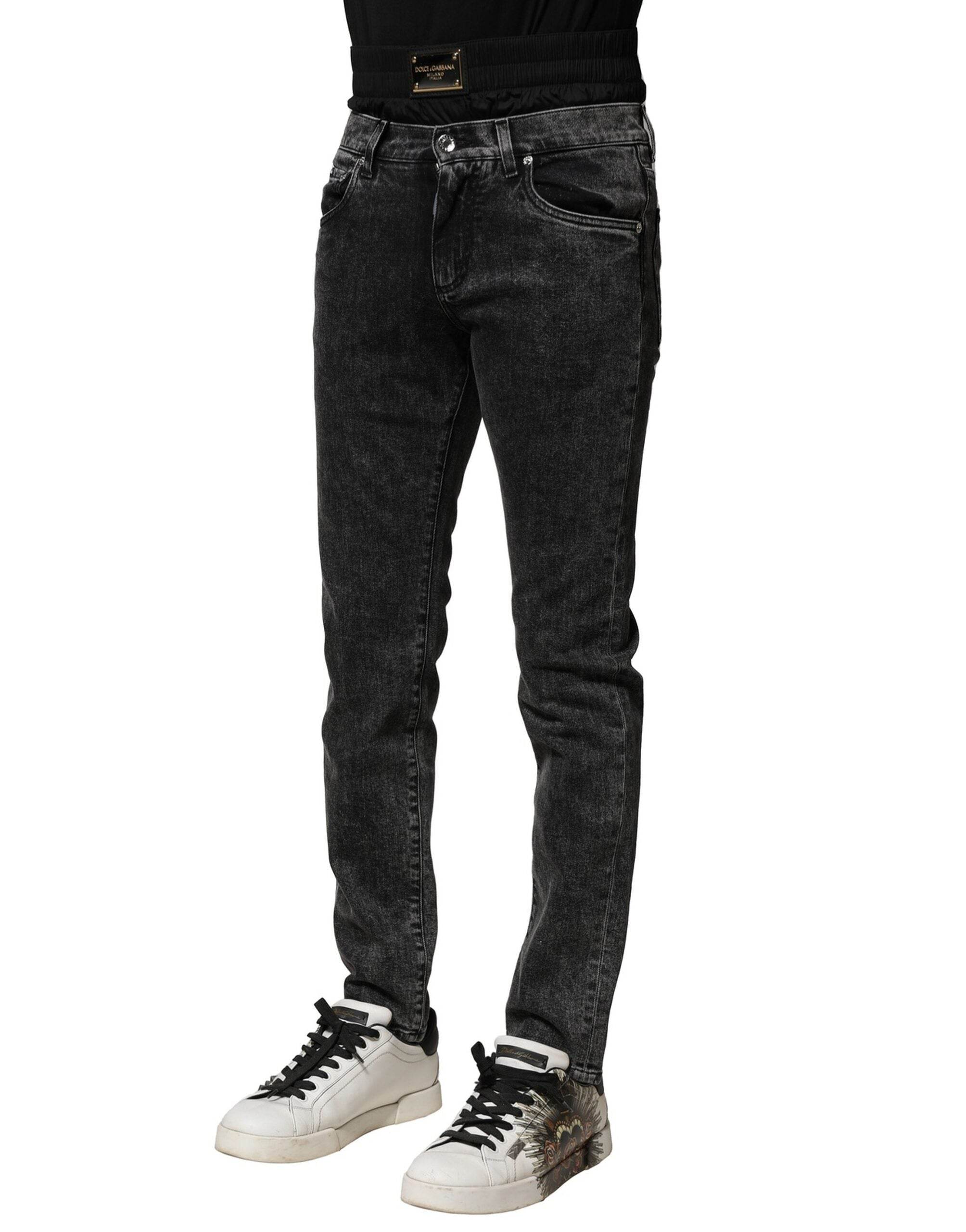 Dolce & Gabbana Black Washed Double Waistband Denim Jeans - Hilstor